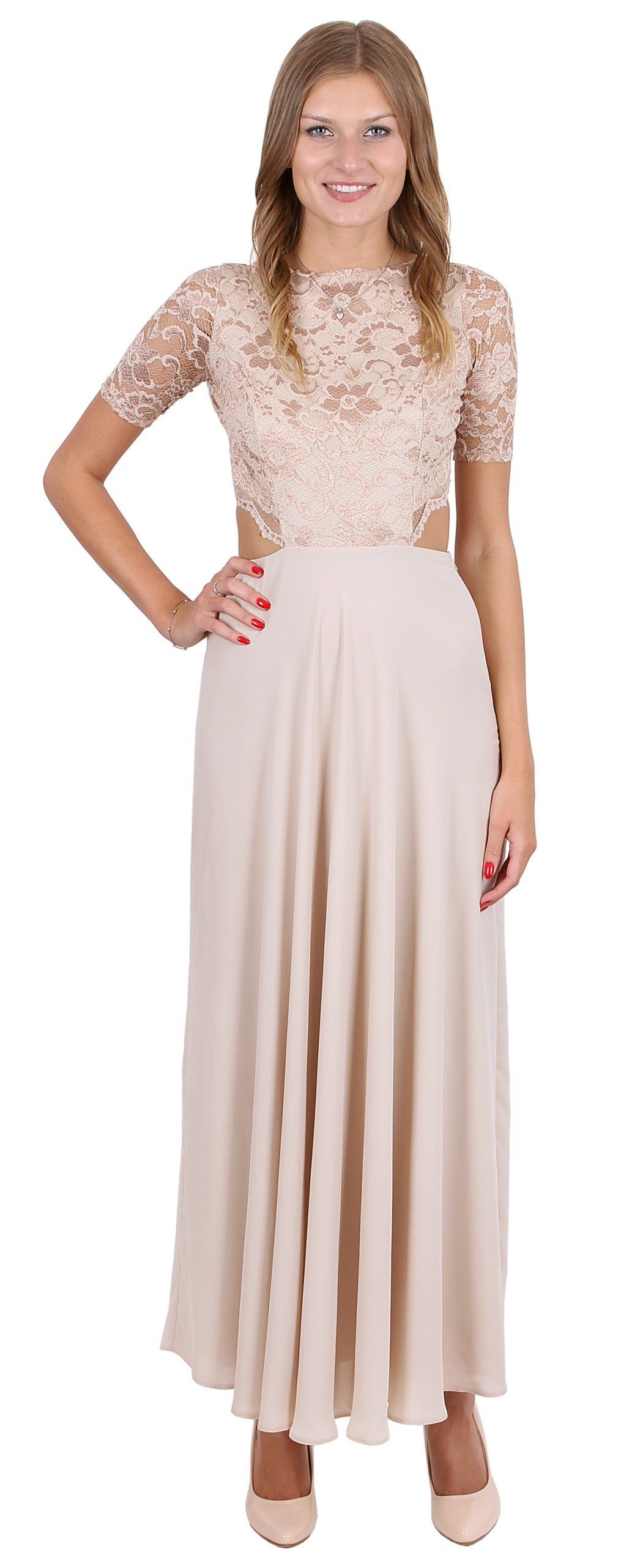 Maxikleid John Zack Elegantes Maxikleid in Beige XS