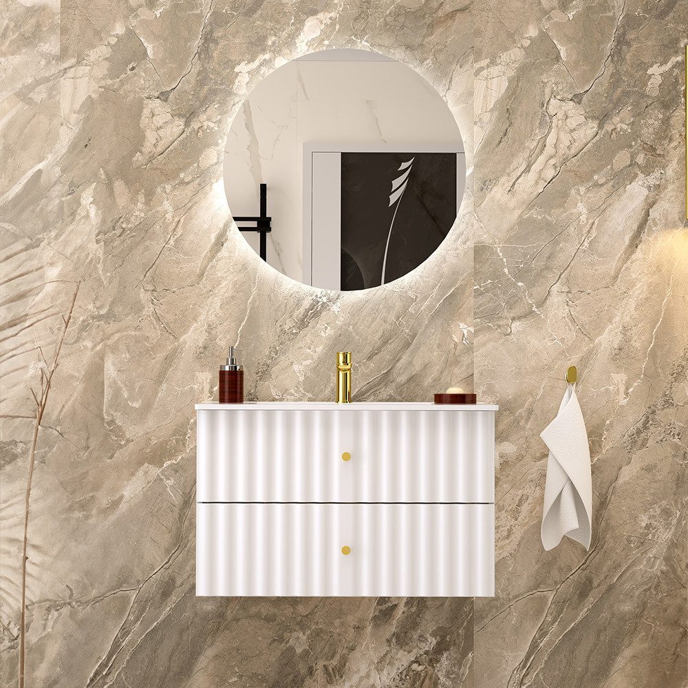 Lomadox Badmöbel-Set AQUINO-140, (Spar-Set, 2-St., Hochschrank Waschtisch), Badezimmermöbel Set Badezimmer Schrank Gäste WC modern in weiß
