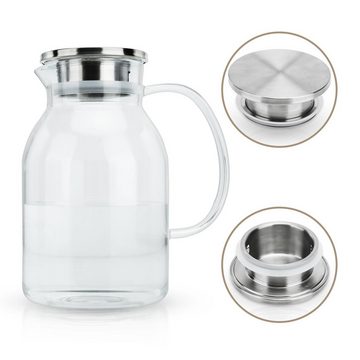 Intirilife Karaffe, Karaffe 1,8l Tee Kaffee Kanne Krug Glas Henkel mit Filter-Deckel