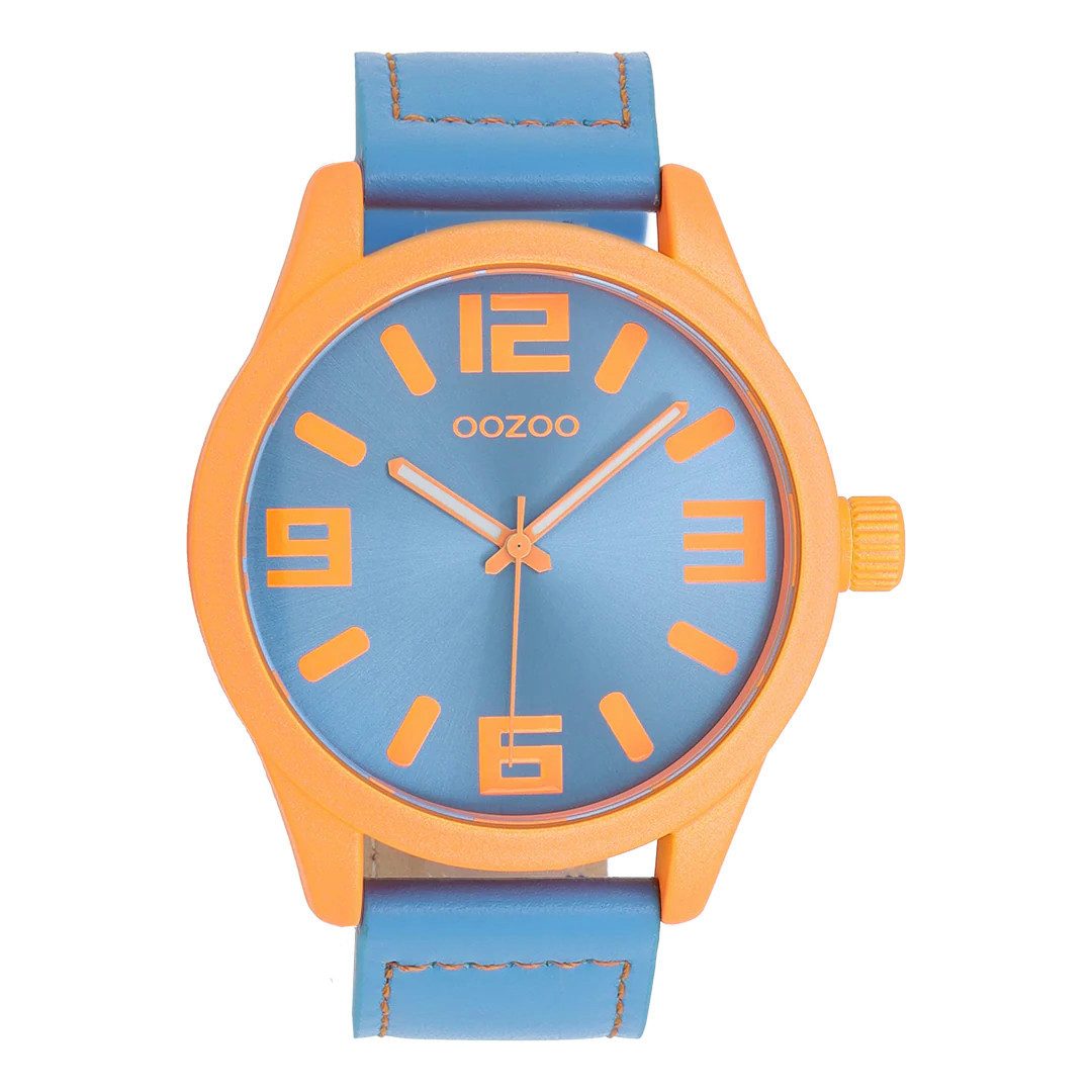 OOZOO Quarzuhr XXL Unisex Uhr C0911 Orange Blau 46 mm Lederband