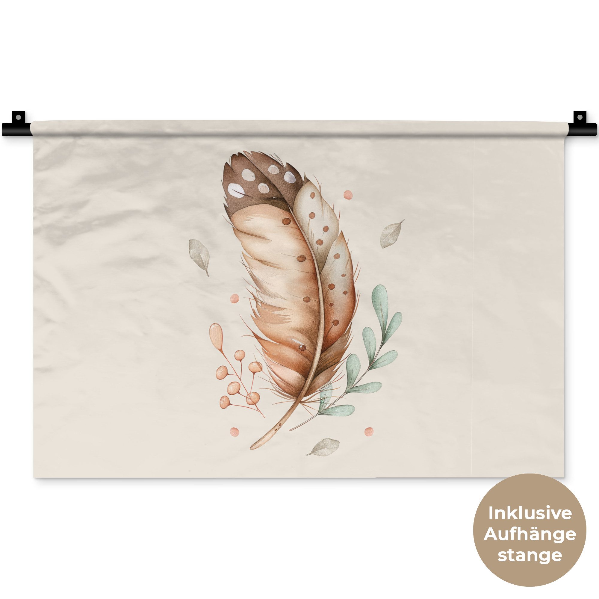 MuchoWow Wandteppich Feder - Bohème - Boho - Pastellfarben, Rechteckig, Höhe: 3 mm, Wandteppich für Wohnzimmer, Schlafzimmer, 60x40 cm