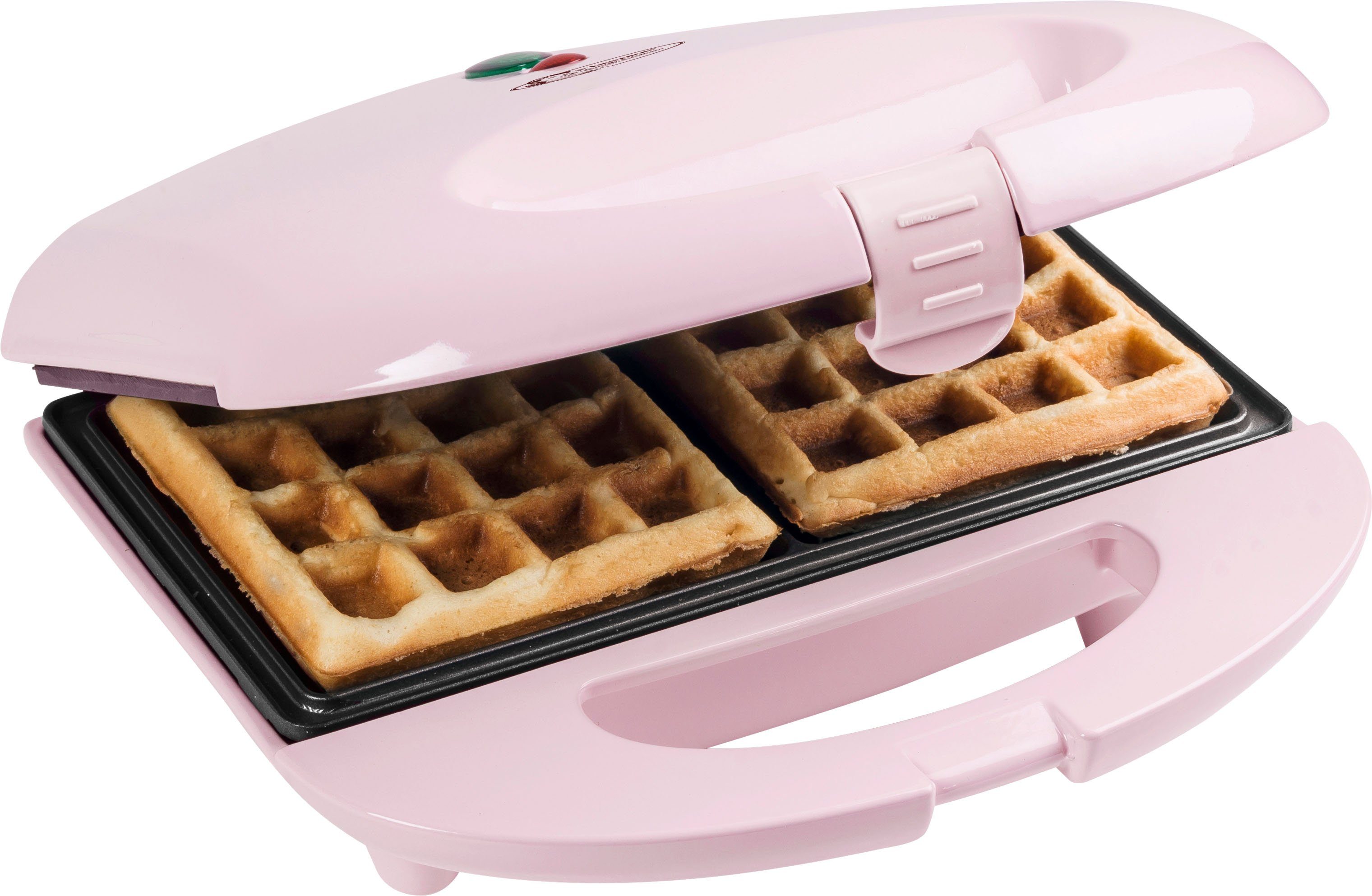 bestron Waffeleisen ASW401P Sweet Dreams, 700 W, für Belgische Waffeln, im  Retro Design, für 2 Waffeln, Rosa