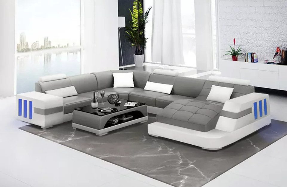 Xlmoebel Wohnlandschaft Designer Ecksofa U-Form aus Leder in elegantem Design, Hergestellt in Europa