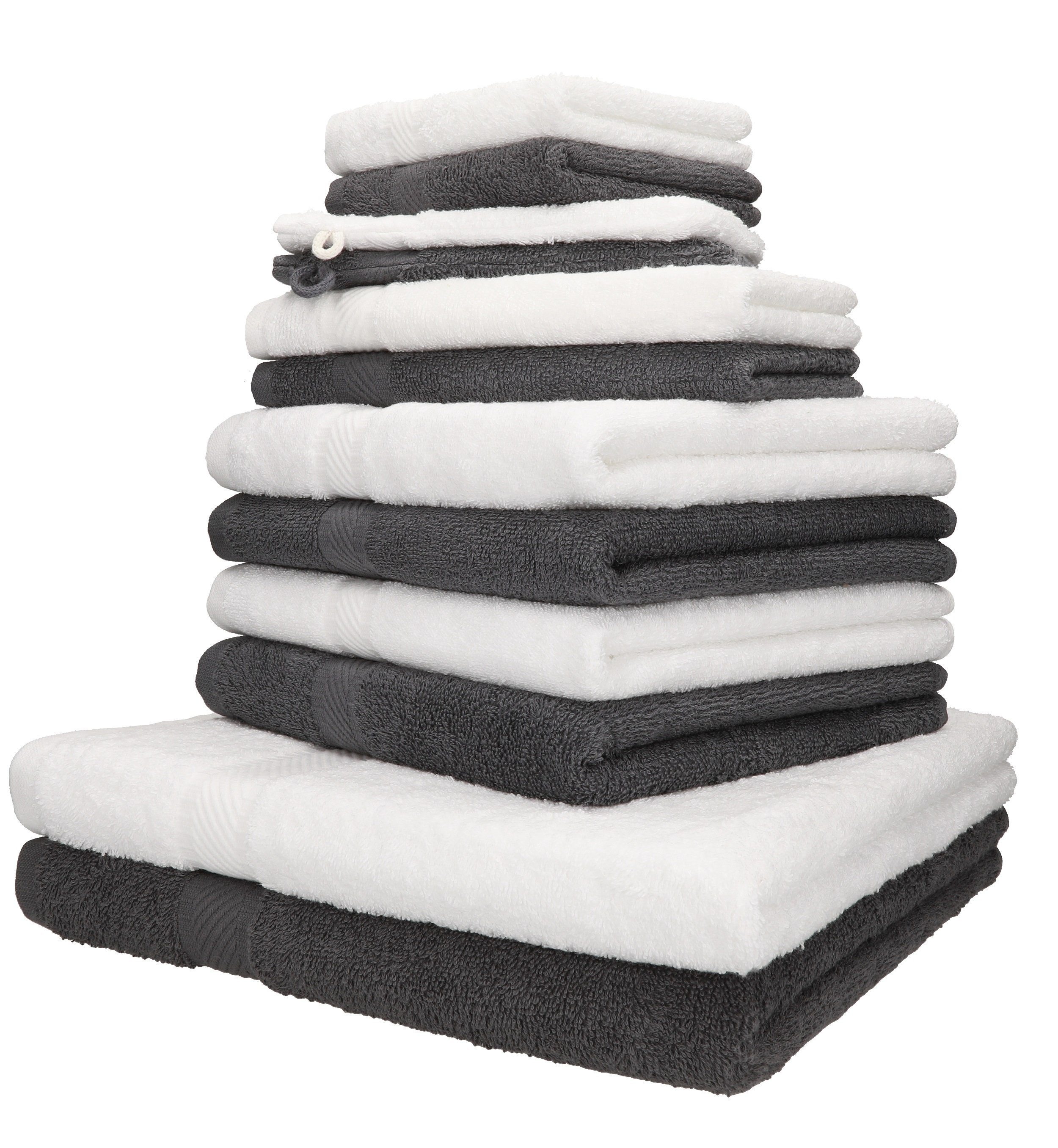 Betz Handtuch Set 12-TLG. Handtuch-Set Palermo 100% Baumwolle 2 Liegetücher 4 Handtücher 2 Gästetücher 2 Seiftücher 2 Waschhandschuhe Farbe anthrazit und weiß, 100% Baumwolle, (12-tlg) | Handtuch-Sets