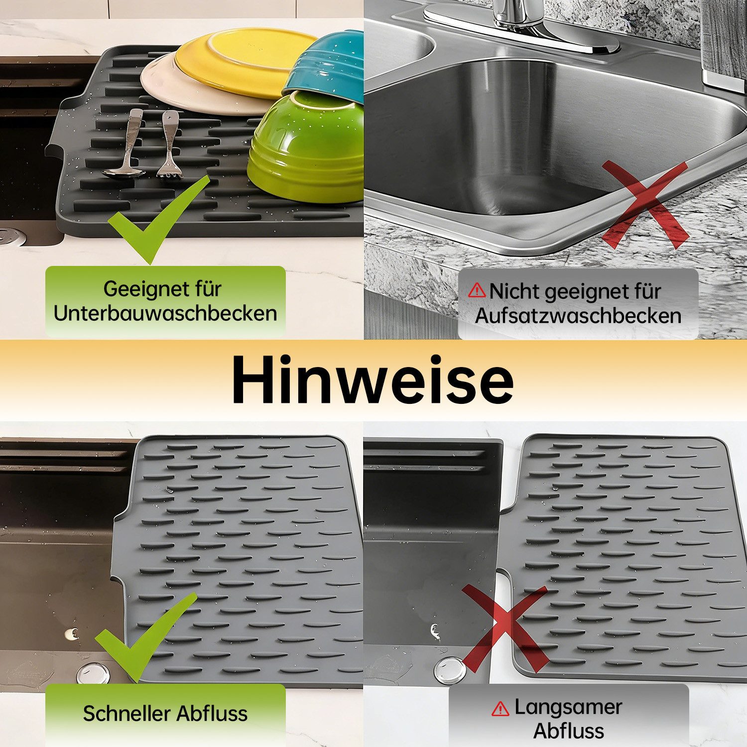 SURFOU Abtropfmatte 2er-Set Auslaufsicherer Arbeitsplattenschutz Aus Silikon 40*32.5cm, Zubehör für Küchenarbeitsplatten und Küchenspüle, mit Effektiver Wasseru – Bild 4 von 5