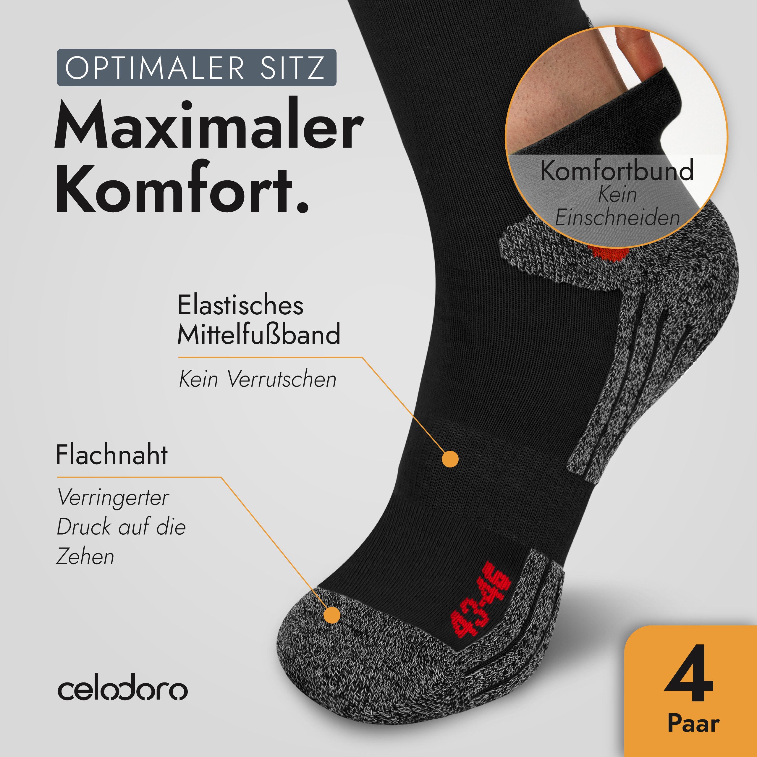 celodoro Arbeitssocken 4 Paar Wandersocken, Arbeitssocken & Sportsocken Anti-Schweiß