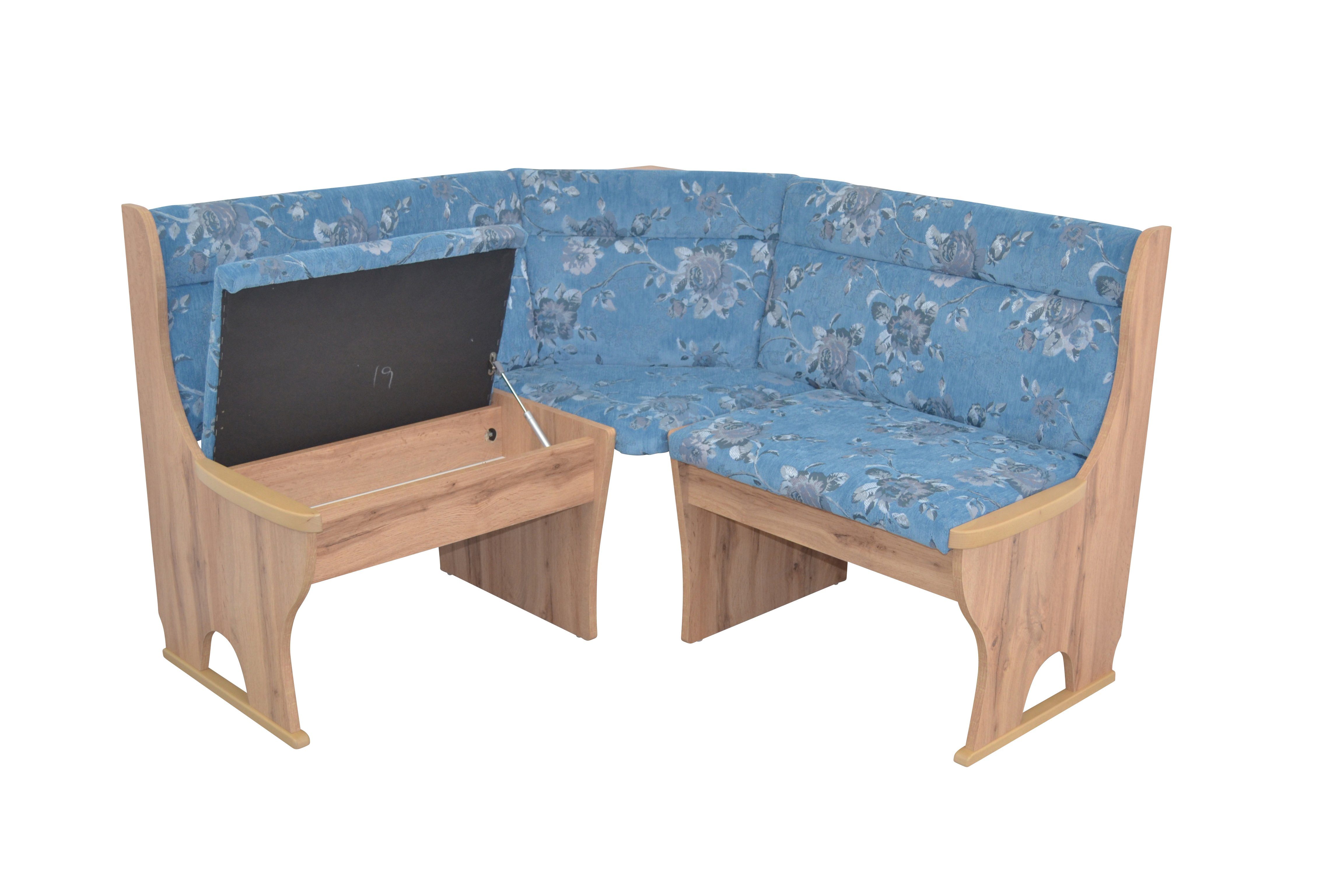 moebel-direkt-online Eckbank Anja (Mit unter den cm) Eiche-Nachbildung blau Sitzflächen, Stauraumfunktion | Stellfläche 125x125