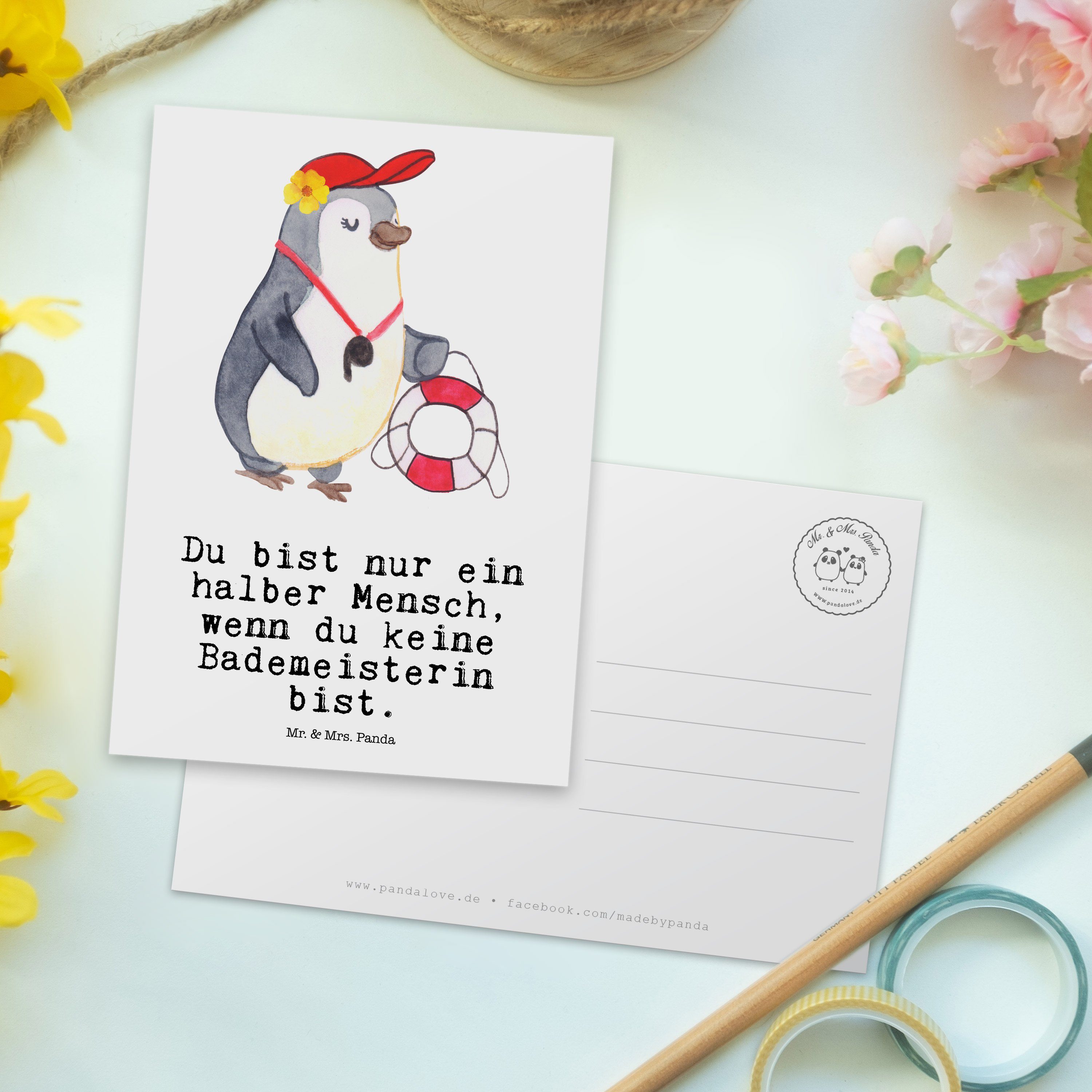 - Herz Mrs. Bademeisterin Weiß & Rettungsschwimmerin, Postkarte Mr. mit Panda Geschenk, Dankes -