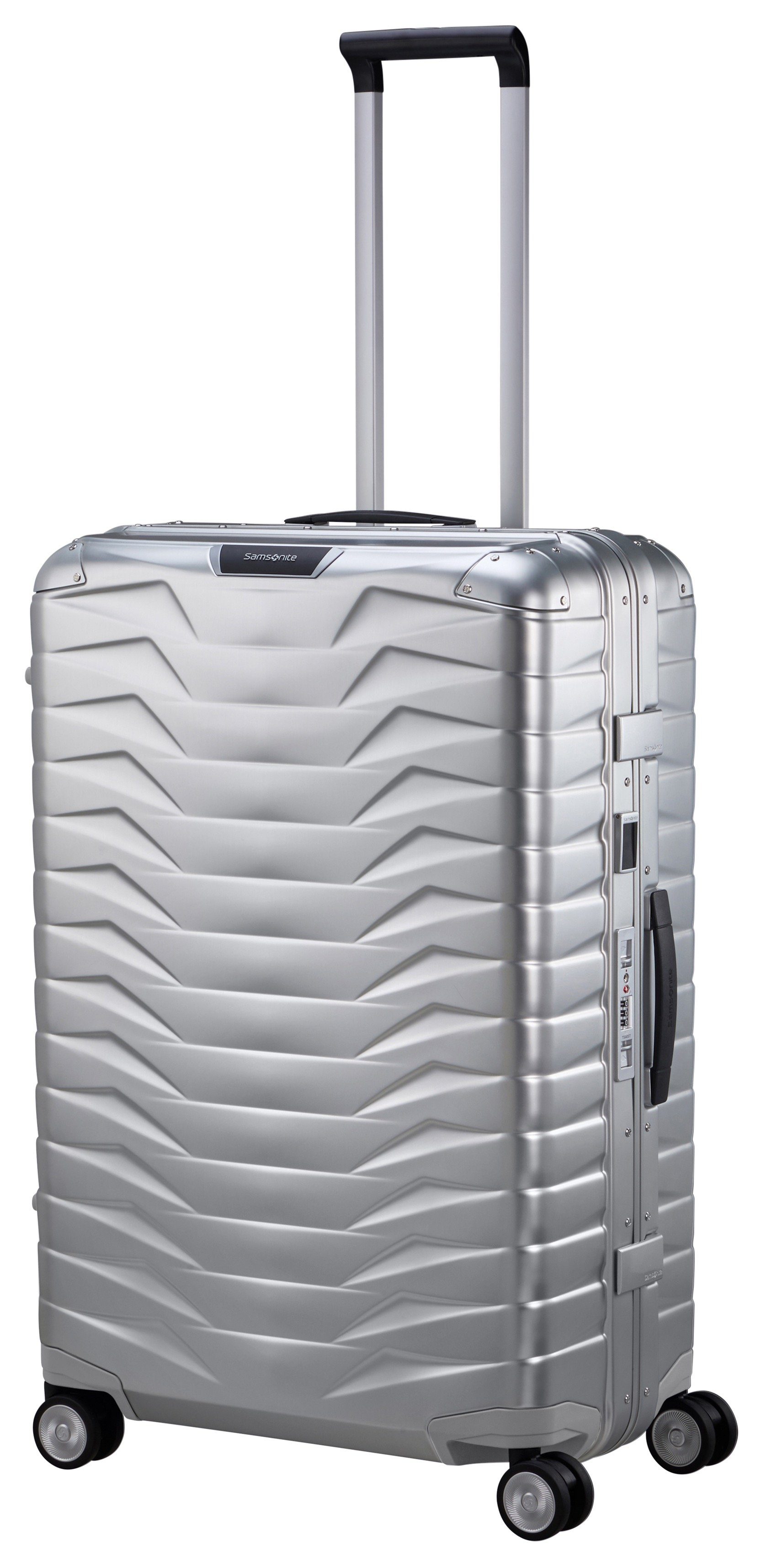 Samsonite Hartschalen-Trolley PROXIS ALU, verschiedene Größen, 4 Rollen, aus Aluminium, mit Kreuzspanngurt, mit integriertem Namensschild