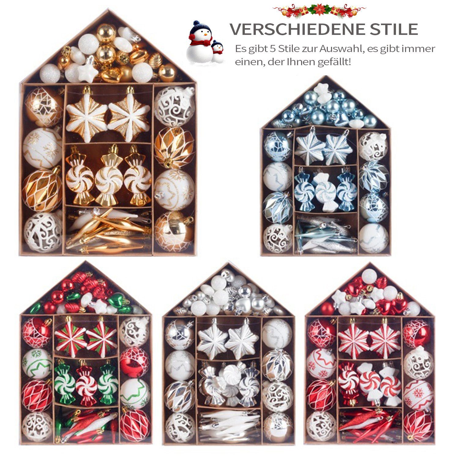Weihnachtsbaumkugel Weihnachtsdeko Weiß/Gold 73tlg MAGICSHE Ornamente-Set