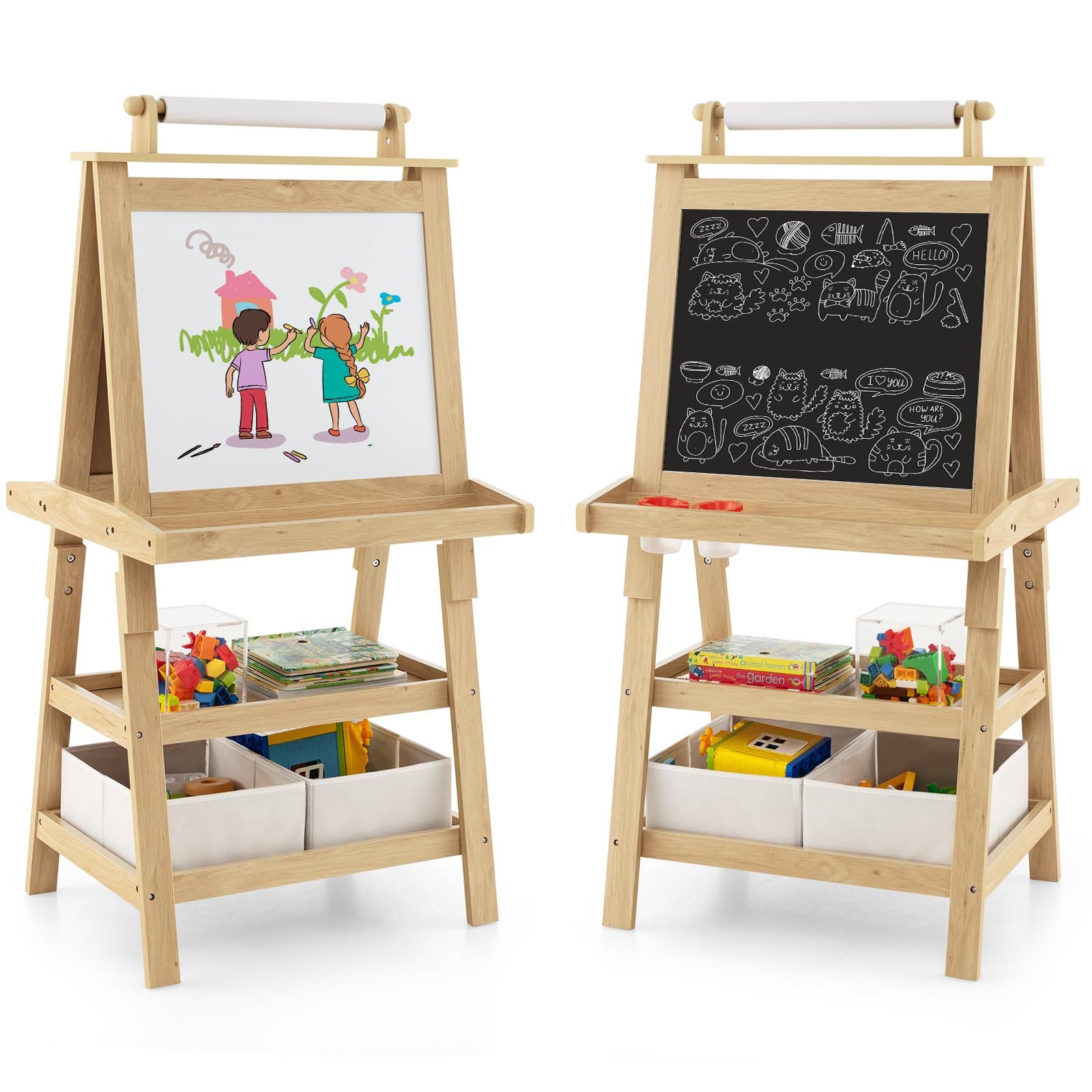 COSTWAY Standtafel Kinder Staffelei, doppelseitig, mit Magneten & 2 Boxen günstig online kaufen