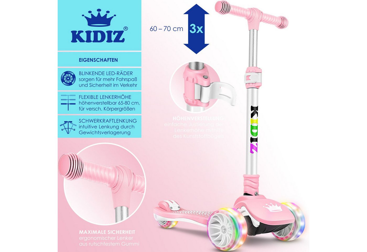 Thumbnail - KIDIZ Cityroller, Roller Kinder Scooter X-Pro2 Dreiradscooter mit PU LED Leuchten
