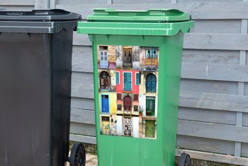 MuchoWow Wandsticker Türen - Regenbogen - Architektur - Collage (1 St), Mülleimer-aufkleber, Mülltonne, Sticker, Container, Abfalbehälter