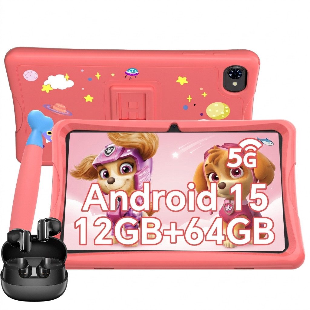 TABWEE 10" Kinder tablet Android15 mit Hülle/Stift/ Ear-Kopfhörer Tablet (64 GB, Google Kids Space/5G wifi/Android 15/mit Stift/Ear-Kopfhörer)