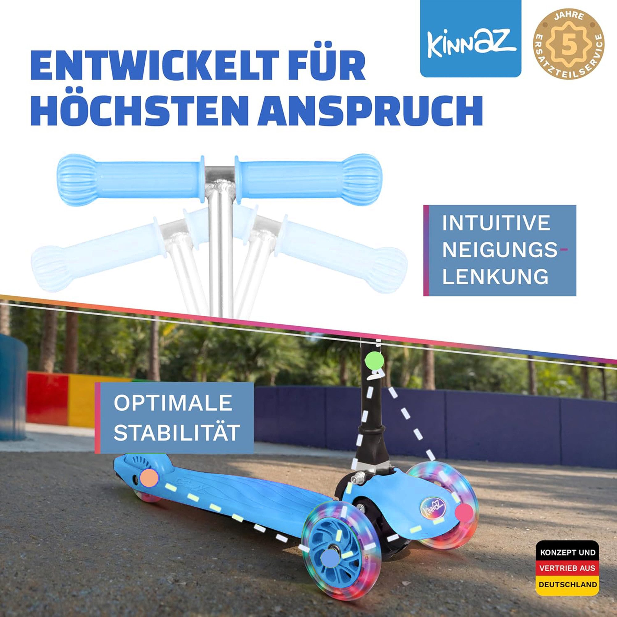 KINNAZ Dreiradscooter ab 2 Jahre LED, faltbar, Höhe flexibel, Kinderoller, Scooter, Roller, (Kinderroller, kinnaz ONE), Händler aus Hamburg – Bild 4 von 5