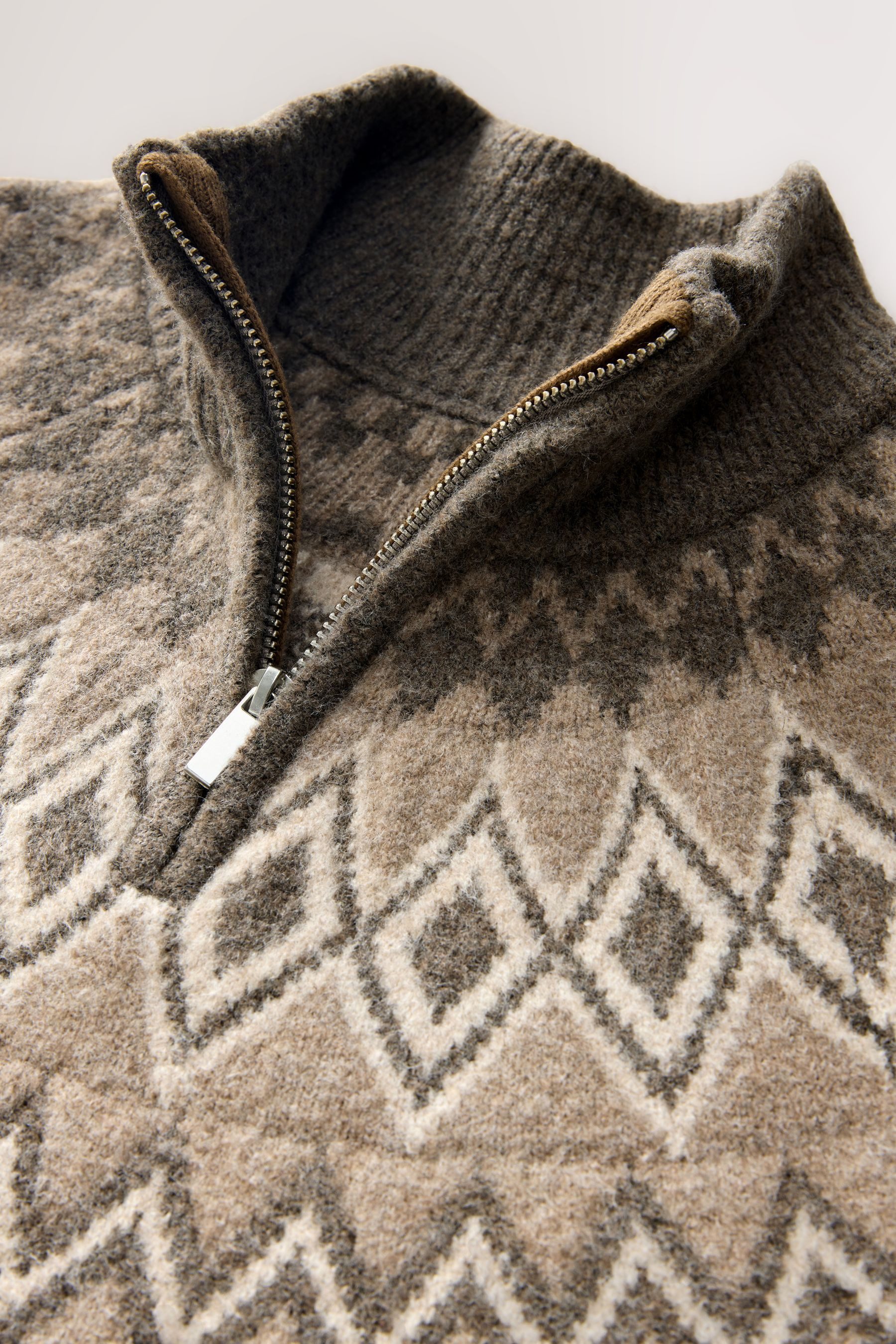 Next Norwegerpullover Regular Fit Troyer mit Viertel-RV + Fairislemuster (1-tlg)