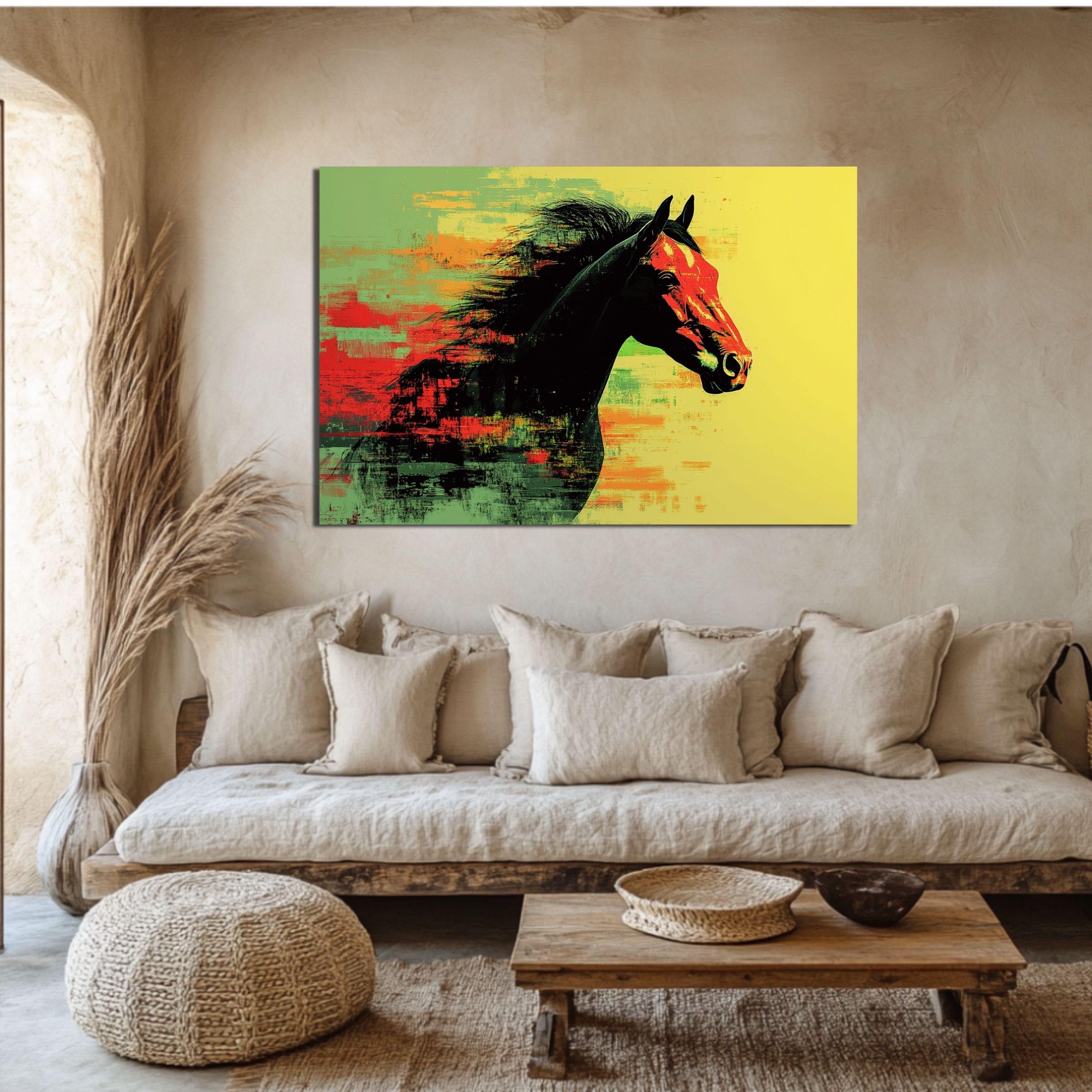 DARO Design Leinwandbild Modern Abstrakt Wandbilder XXL Wandbild Wand Deko Leinwand Bilder, (Pferd Warhol Glitch - Bild groß Wohnzimmer Schlafzimmer Küche Esszimmer Einteilig Querformat Fotodruck Leinwände Wanddeko Abstrakte Kunst Boho), 30x20cm