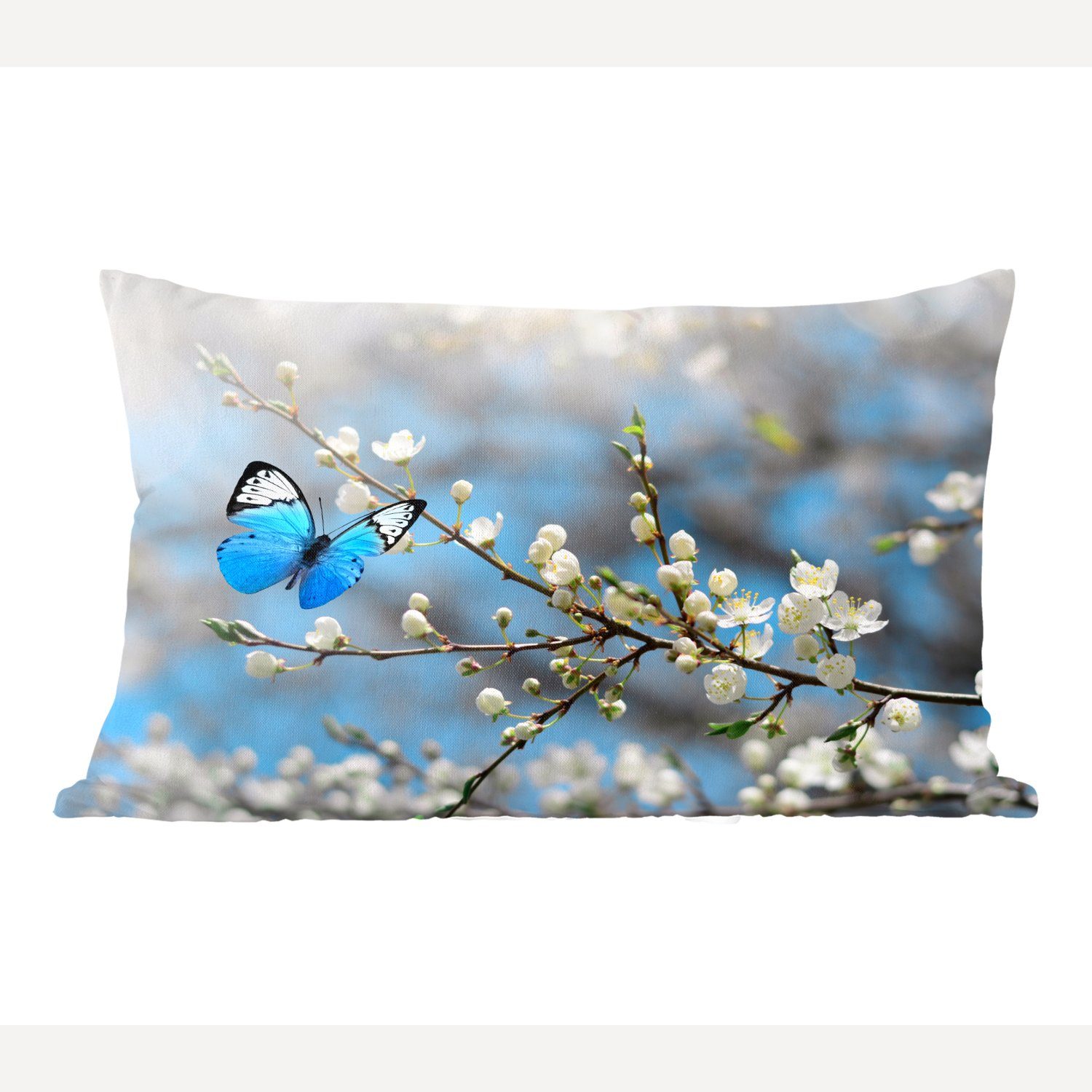 MuchoWow Dekokissen Sakura - Füllung, - mit Wohzimmer Zierkissen, Frühling, Schlafzimmer Dekoration, Schmetterling Dekokissen