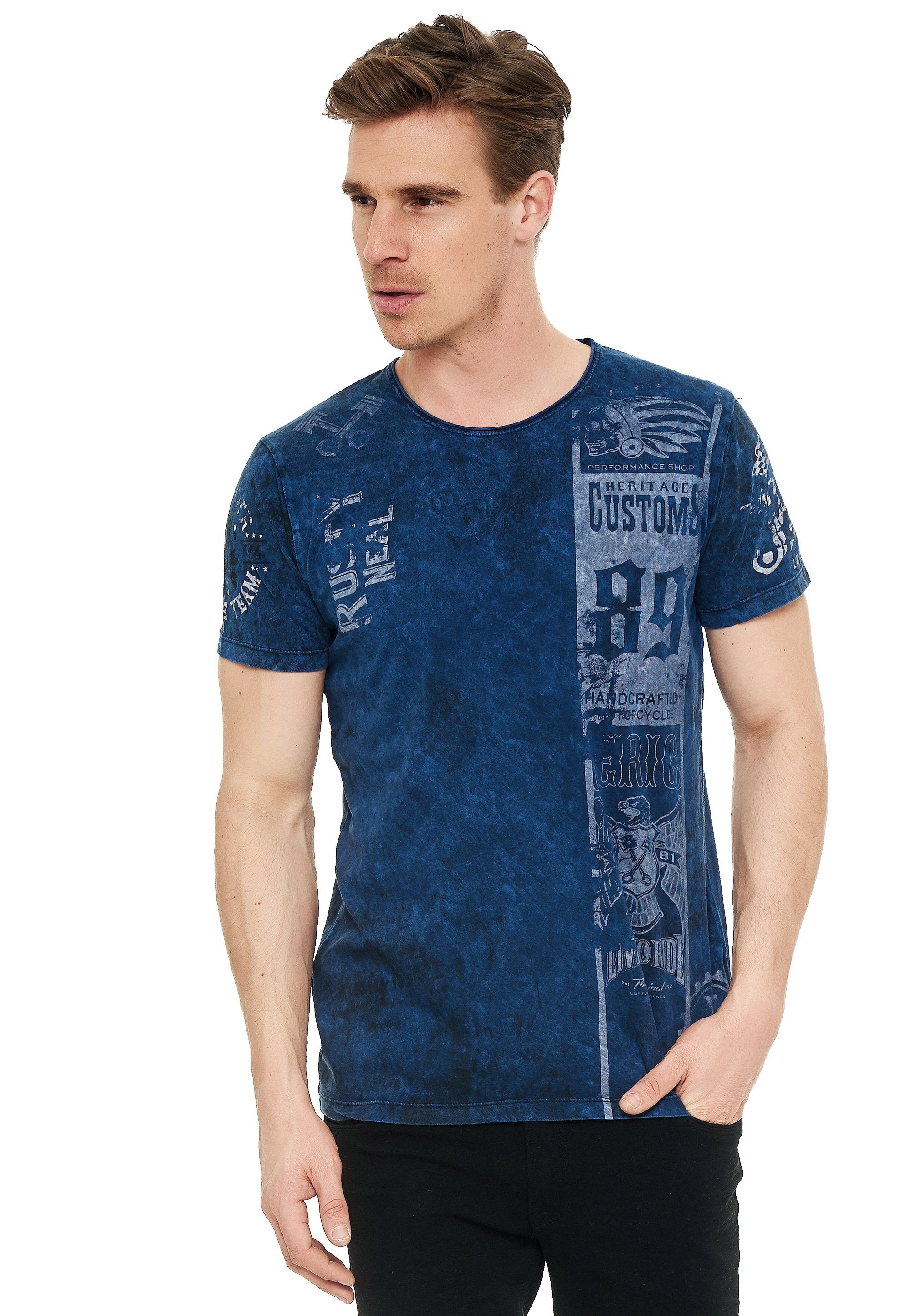 Rusty Neal T-Shirt mit modernem Print dunkelblau-weiß