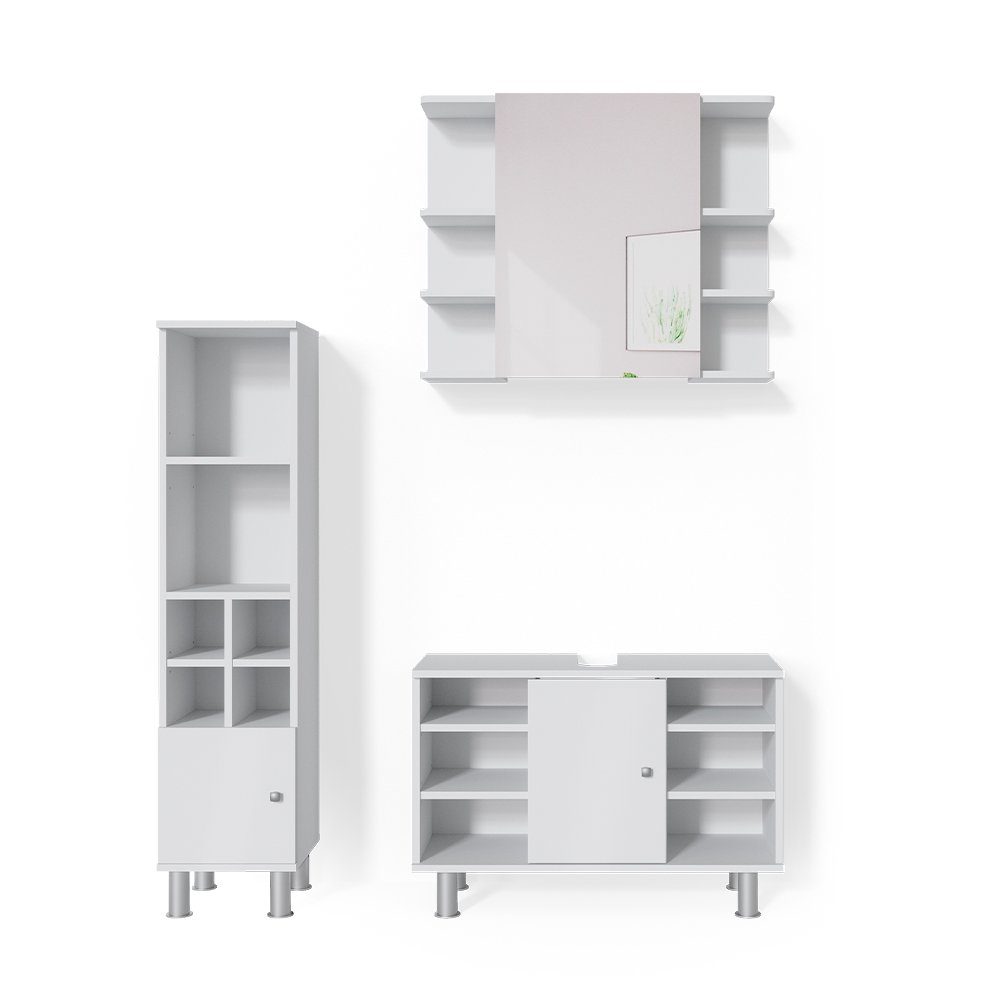 Vicco Badmöbel-Set Fynn, Weiß, 3 Teile, günstig online kaufen