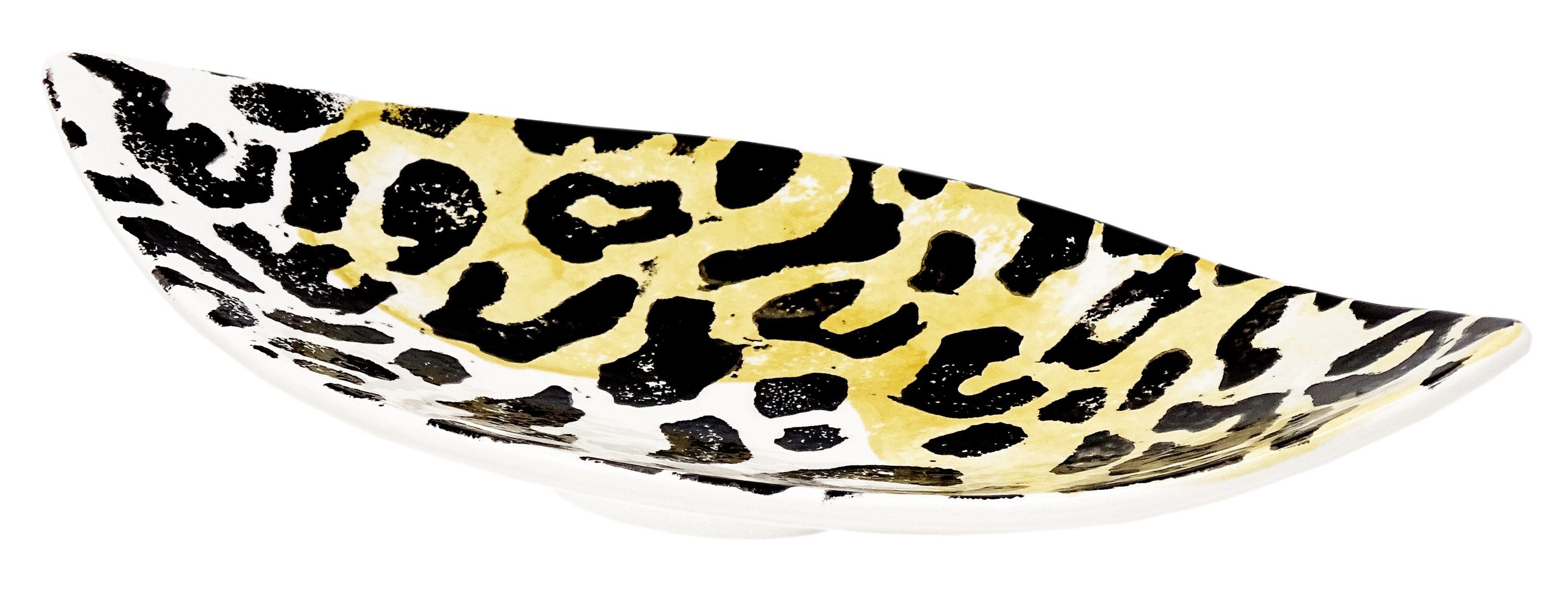 Lashuma Servierplatte Leopard, cm, 28x13 handbemalt Dessertteller Keramik, Servierschüssel ovale