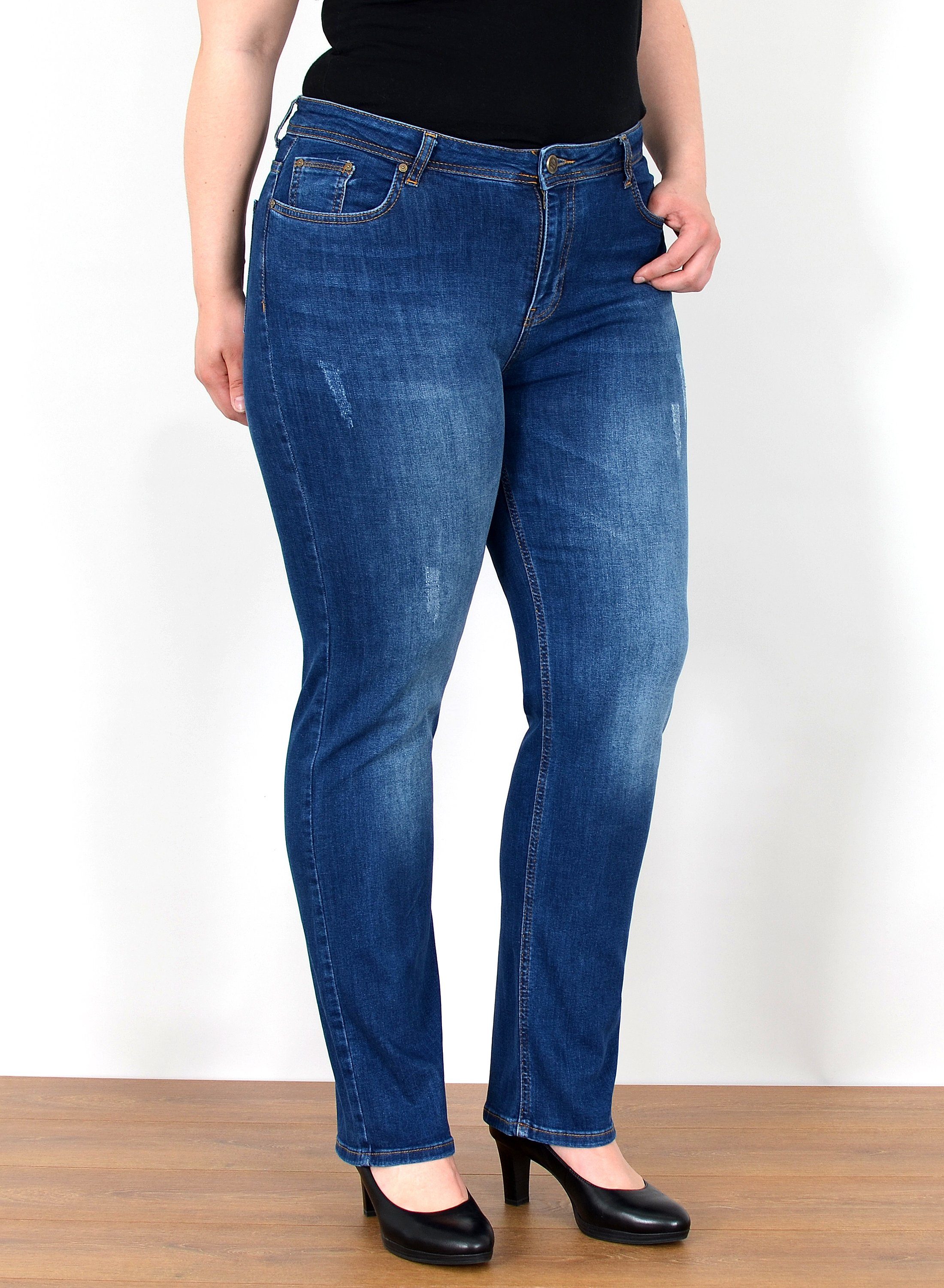 ESRA Straight-Jeans FG4 Straight Джинсы Damen High Waist Джинсы Stretch Übergröße Plus Size