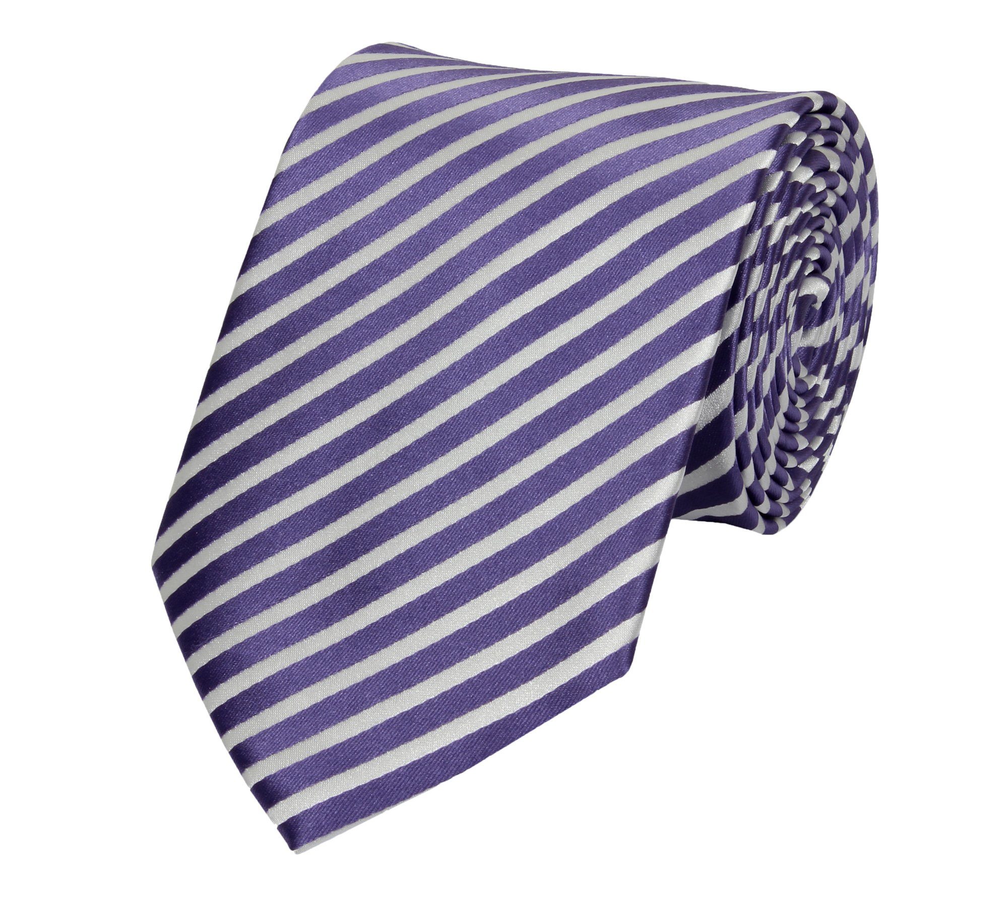Fabio Farini Krawatte Herren Krawatten mit Farbton Lila - Schlips in 8cm Breite (ohne Box, Gestreift) Breit (8cm), Lila/Weiß