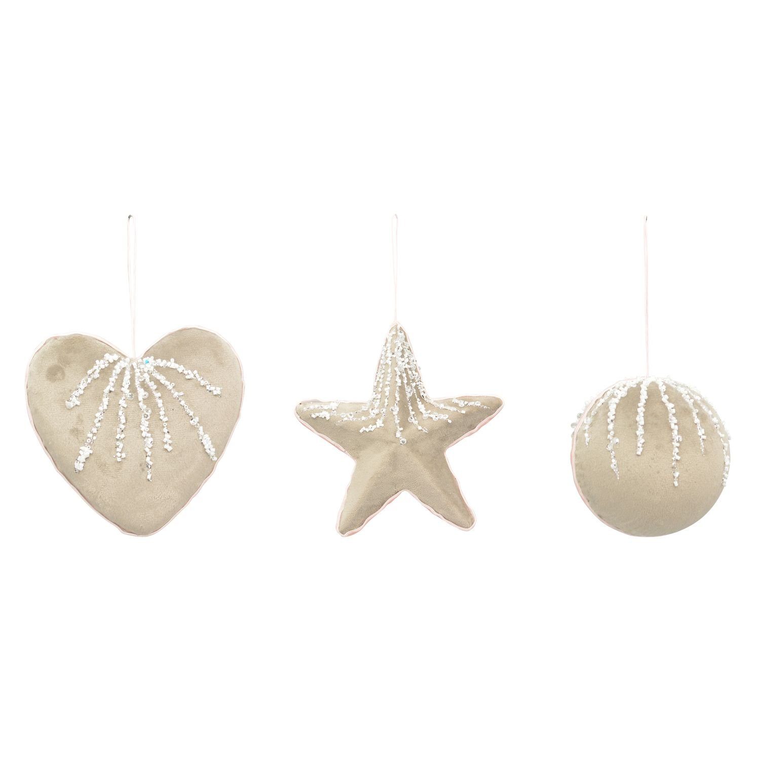 Weihnachtsfigur HerzSternKugelHänger SAMT - grau - 12 cm