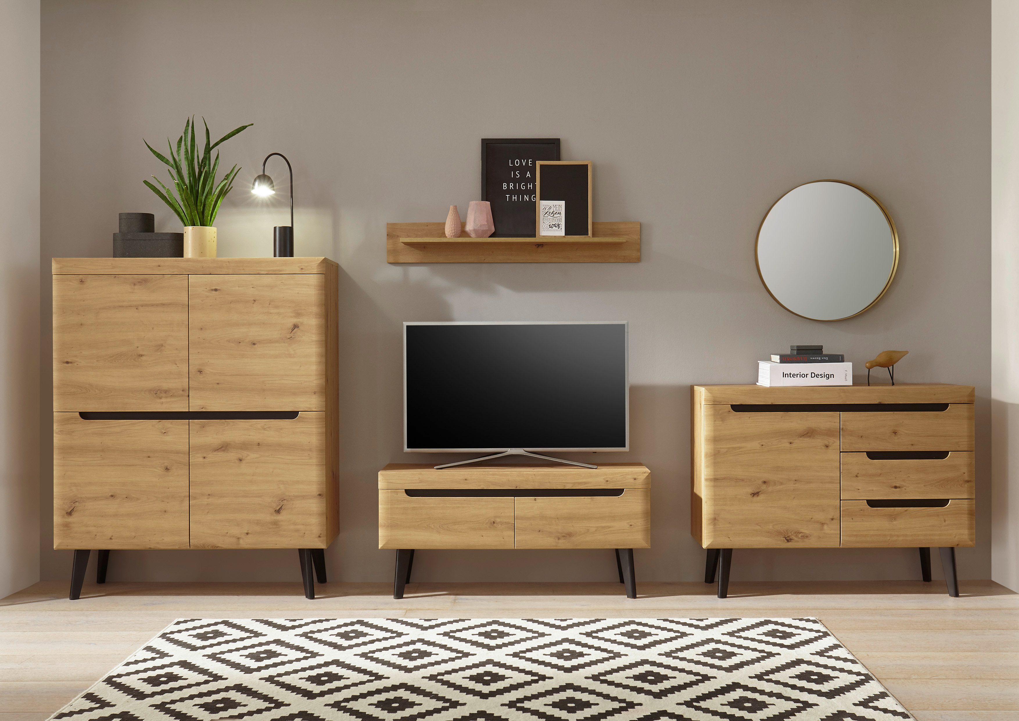 99rooms Wohnwand Tasania, (Set (4-St), Wohnmöbel), bestehend aus Lowboard, Sideboard, Highboard, Wandboard
