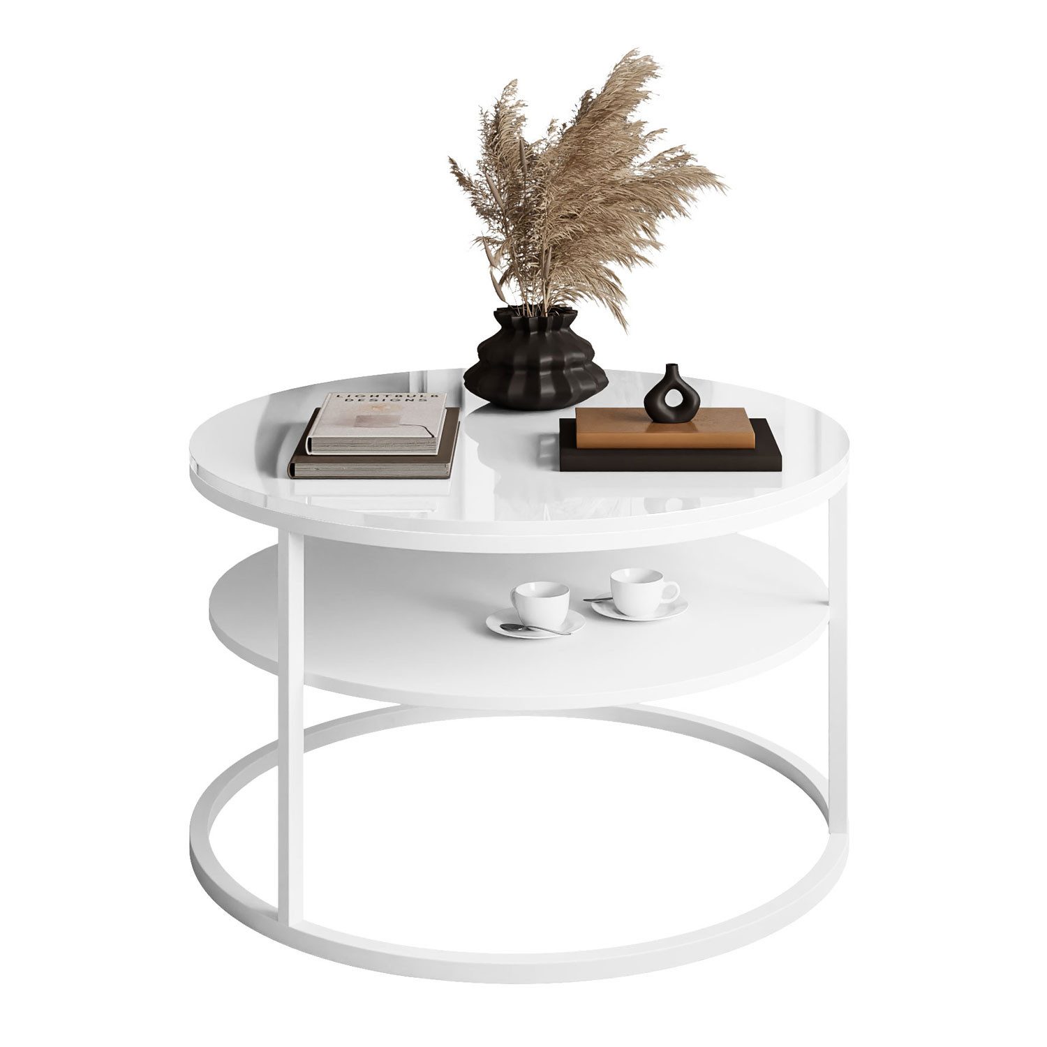 Lookway Couchtisch CIRI Hochglanz mit Ablage (1 Tisch), Durchmesser: ⌀70 cm, Höhe: 49 cm – Bild 3 von 5