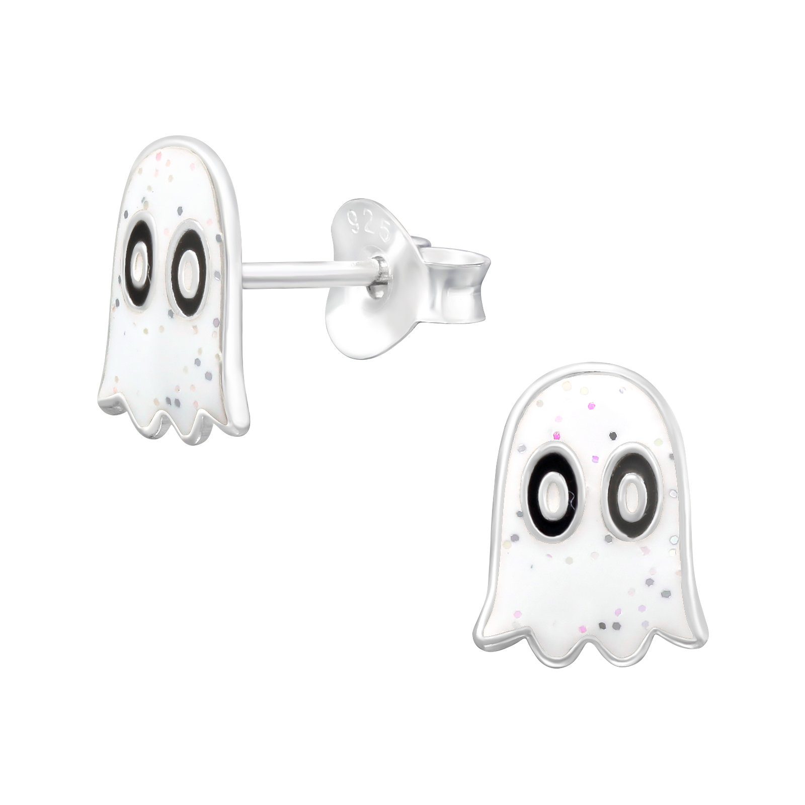 Ohrschmuck (2 925 (1 Paar für BUNGSA Ohrstecker Geist Ohrring-Set 2-tlg), aus Stück), Ohrringe Halloween-Fans Silber weiß