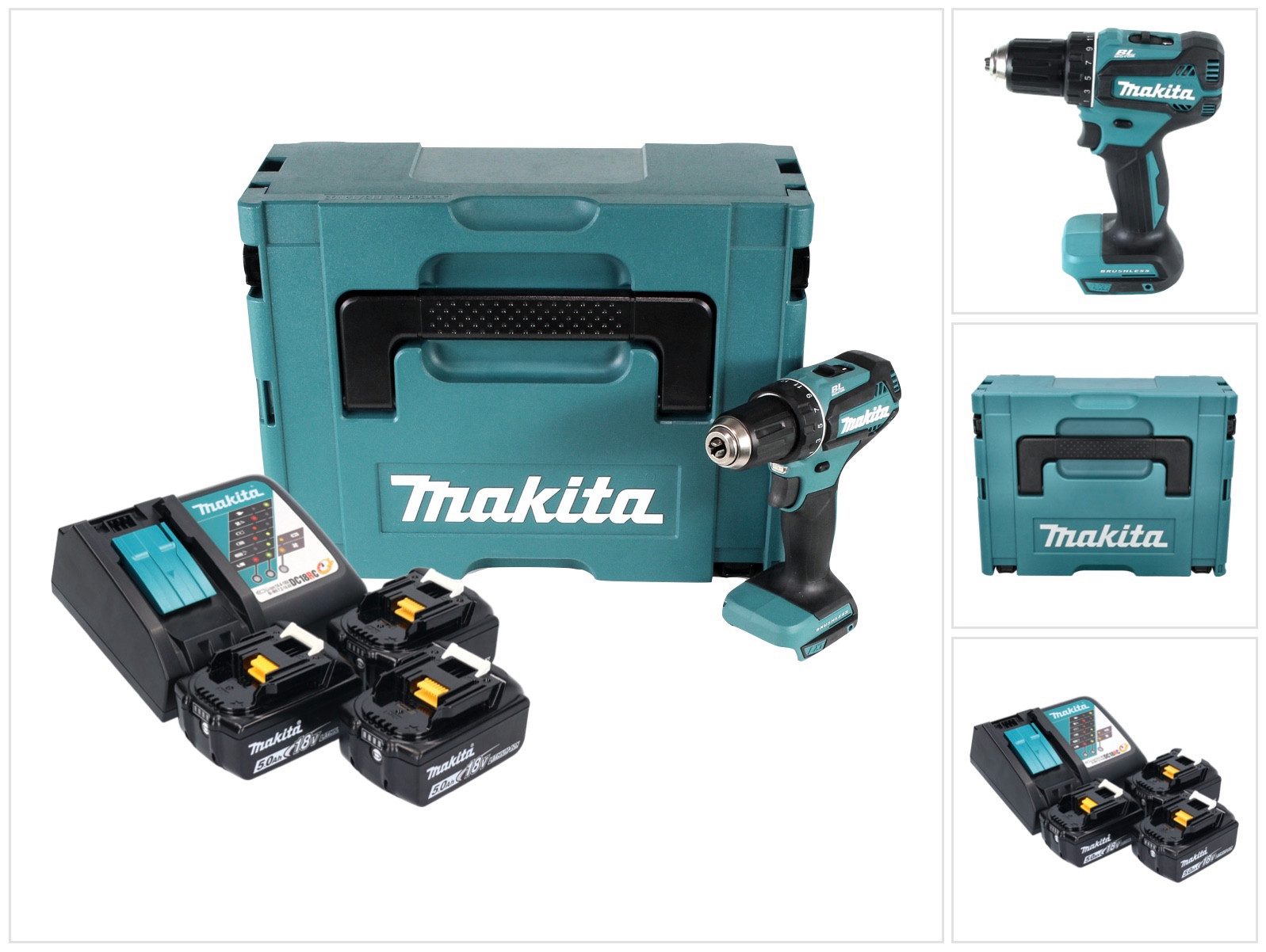 Makita Akku-Schrauber DDF 485 RTJ3 Akku Bohrschrauber 18 V 50 Nm Brushless + 3x Akku 5,0 Ah