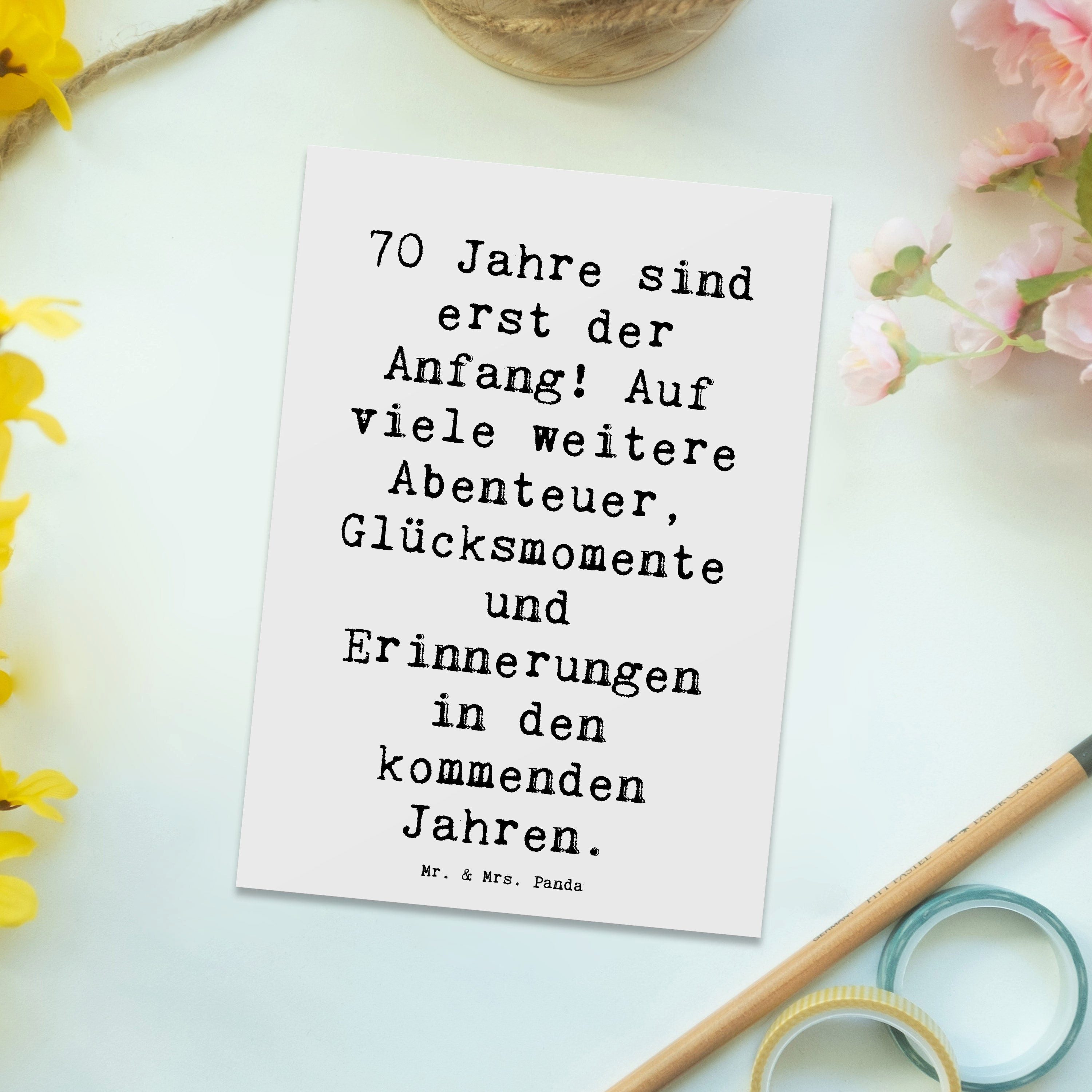 Thumbnail - Mr. & Mrs. Panda Postkarte Spruch 70. Geburtstag Beginn - Weiß - Geschenk, Abenteuer, Lebensfreu, Hochglanzveredelt