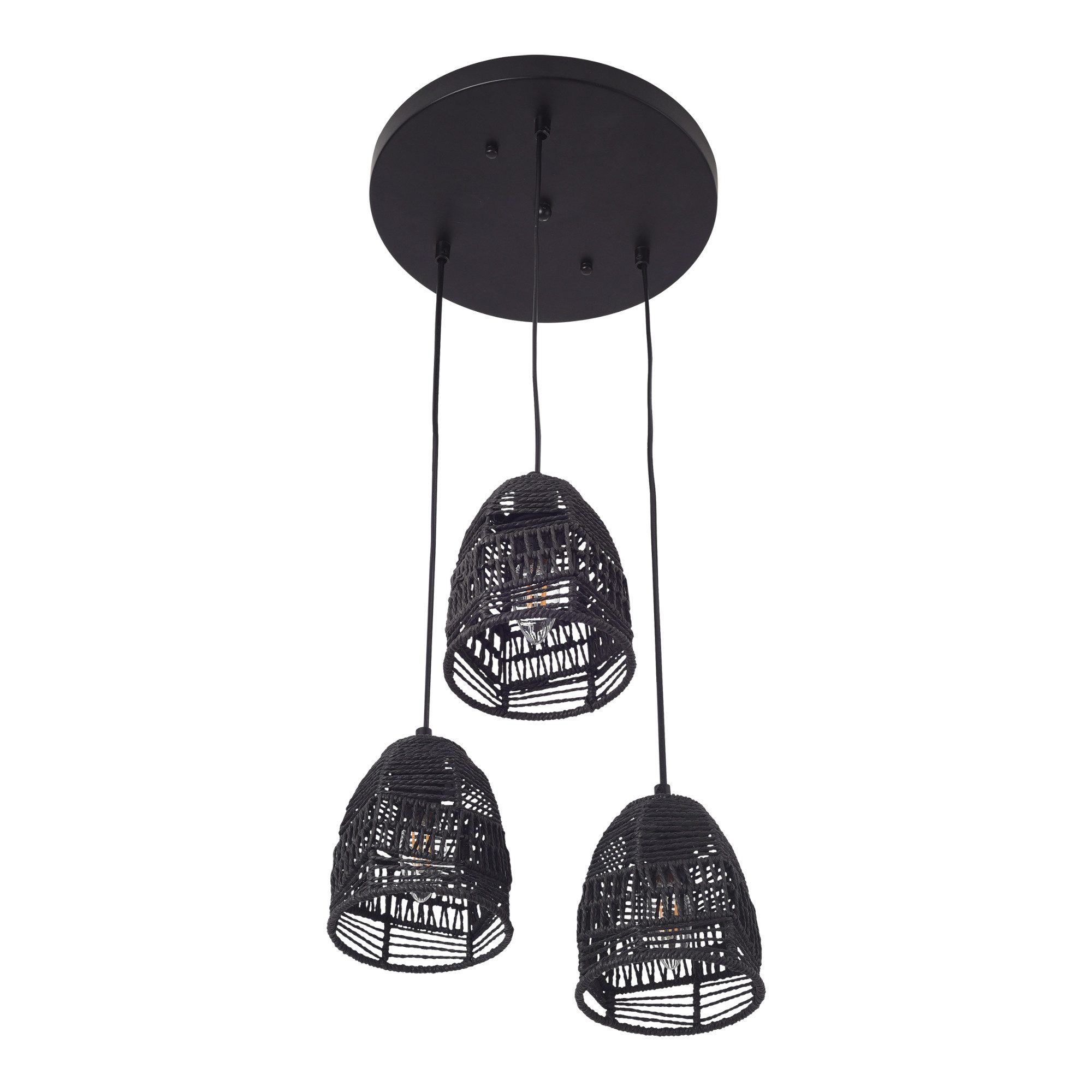 lux.pro Hängeleuchte, ohne Leuchtmittel, »Andover« 3 x E14 Metall und Rattan 131 cm Schwarz
