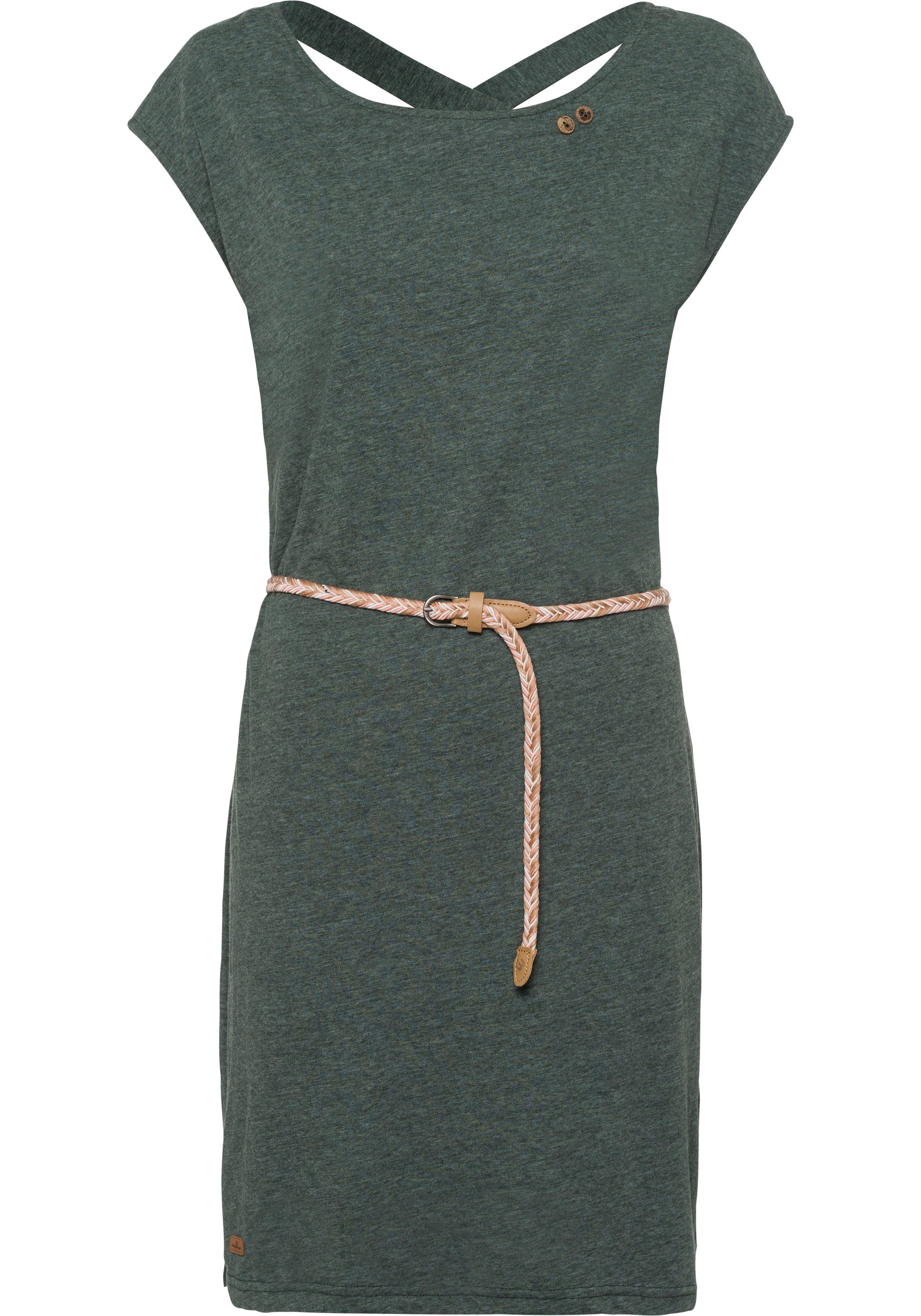 Ragwear Jerseykleid SOFIA DRESS (mit abnehmbarem Gürtel) mit tiefem Rückenausschnitt dark green