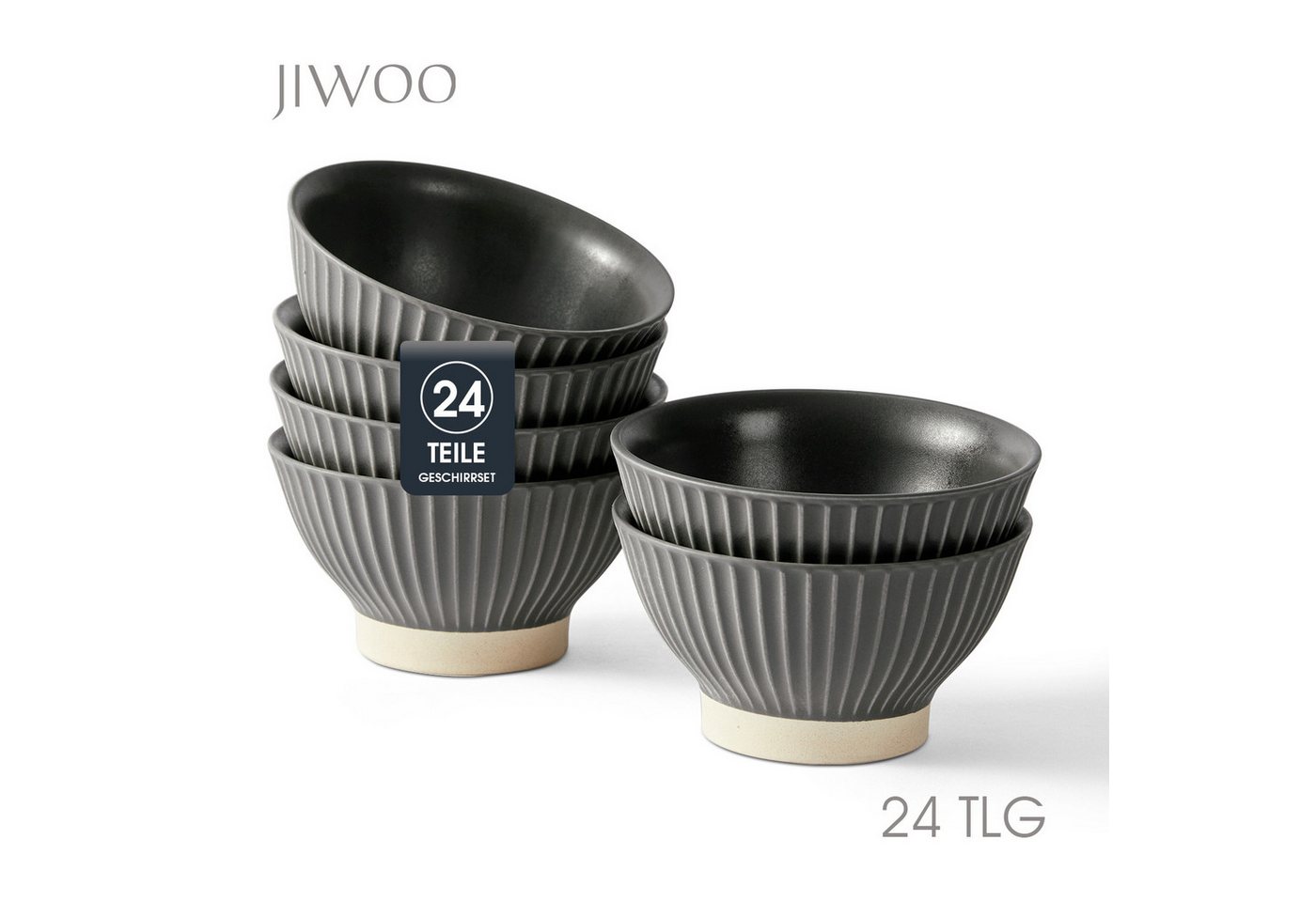 JIWOO Schale 6er Ø12cm, Müslischale Eisschale FrühstückSchale Dessertschale, Keramik, (Set, 24-tlg), Ø12 cm Hochwertiges Matt Schalen Grau Mikrowellenofen Spülmaschine