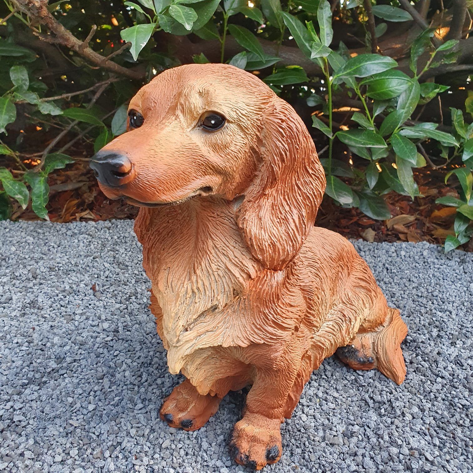 Aspinaworld Gartenfigur Sitzende brauner Dackel Figur 34 cm wetterfest