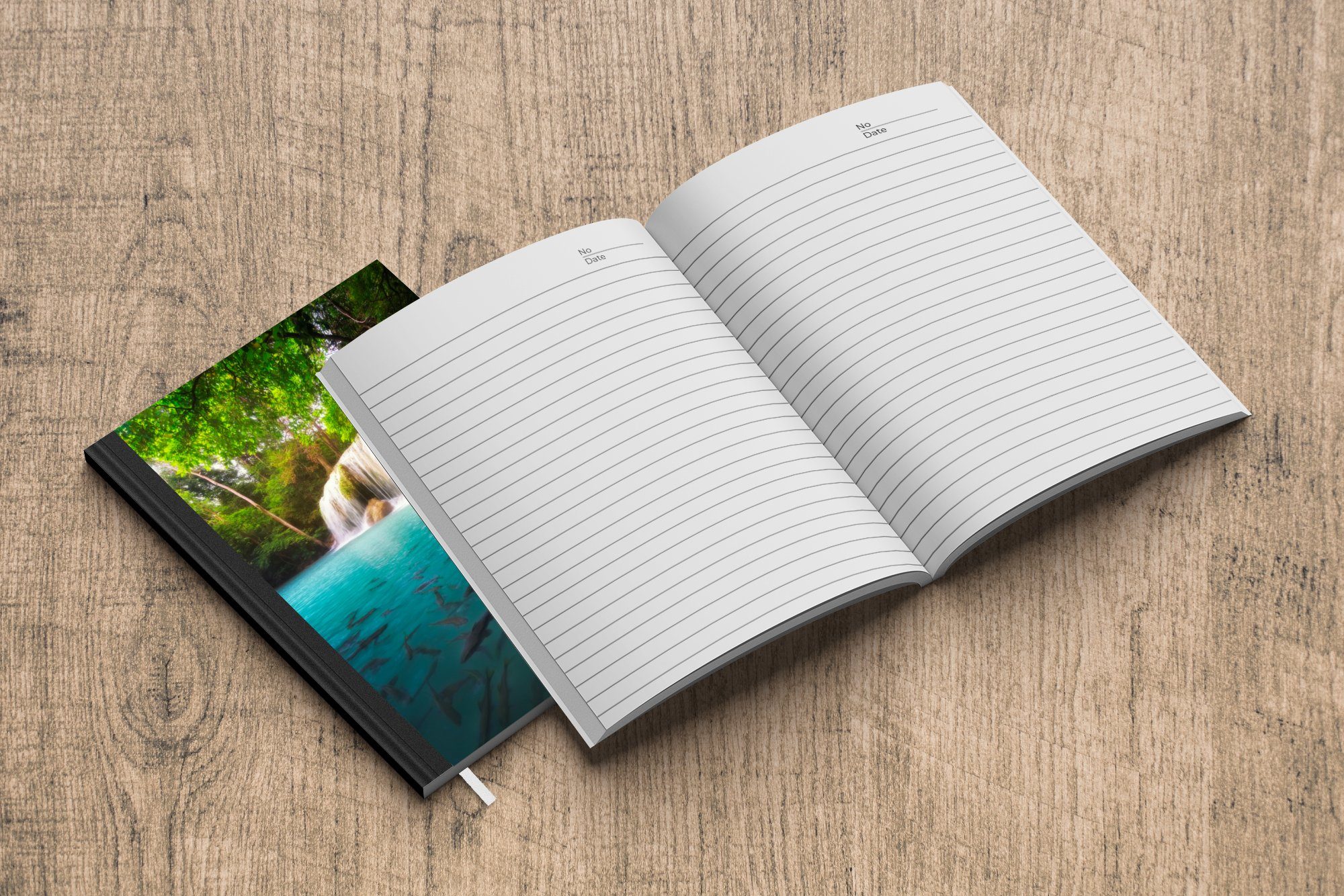 Notizheft, Merkzettel, Wasserfall, Seiten, Journal, MuchoWow Erawan-Nationalpark Haushaltsbuch Wasser einen Notizbuch im im mit Tagebuch, auf Angeln 98 Blick A5,
