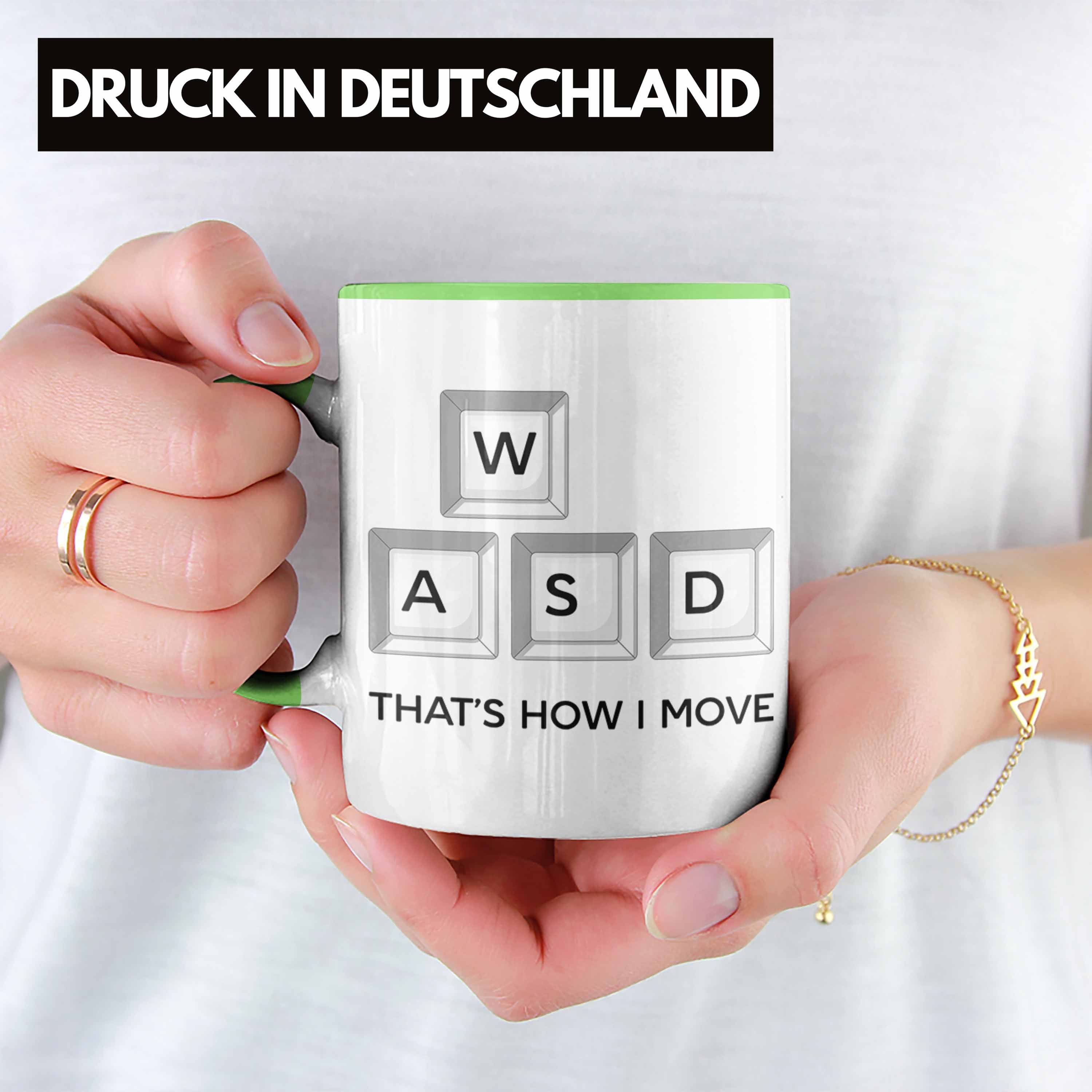 Tasse Jungs Gamer Lustiges Geschenk Zocker Move WASD Trendation - Dekokissen Gaming I Grün PC That's Trendation How Tasse