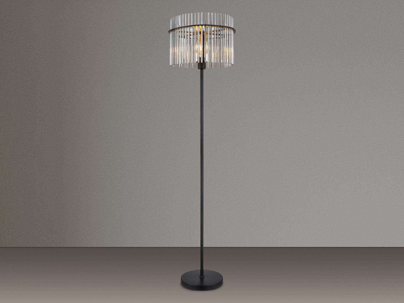 GLOBO LIGHTING LED Stehlampe, Dimmfunktion, LED wechselbar, warmweiß, ausgefallene Lampenschirm Rauch-glas stehend hinter Sofa Ecke, H 152cm