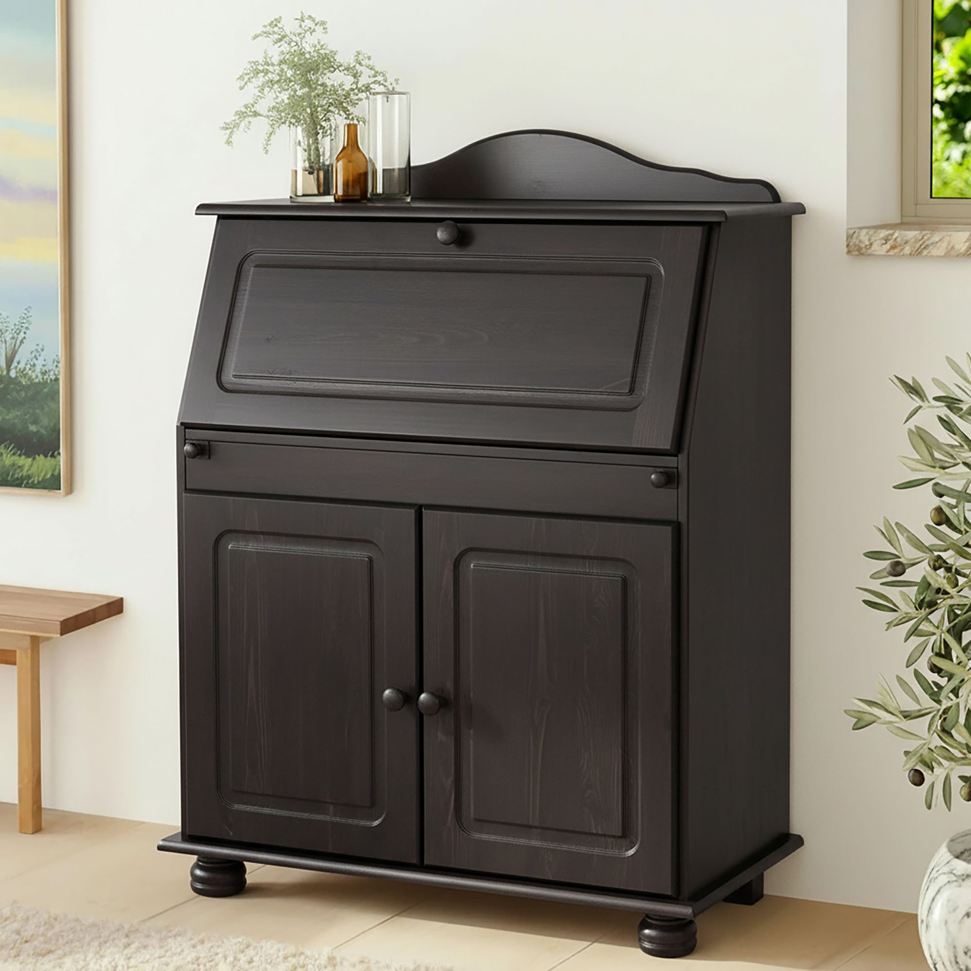 OTTO home Sekretär Mette, Schreibtisch im Landhausstil, aus Massivholz, Breite 82 cm