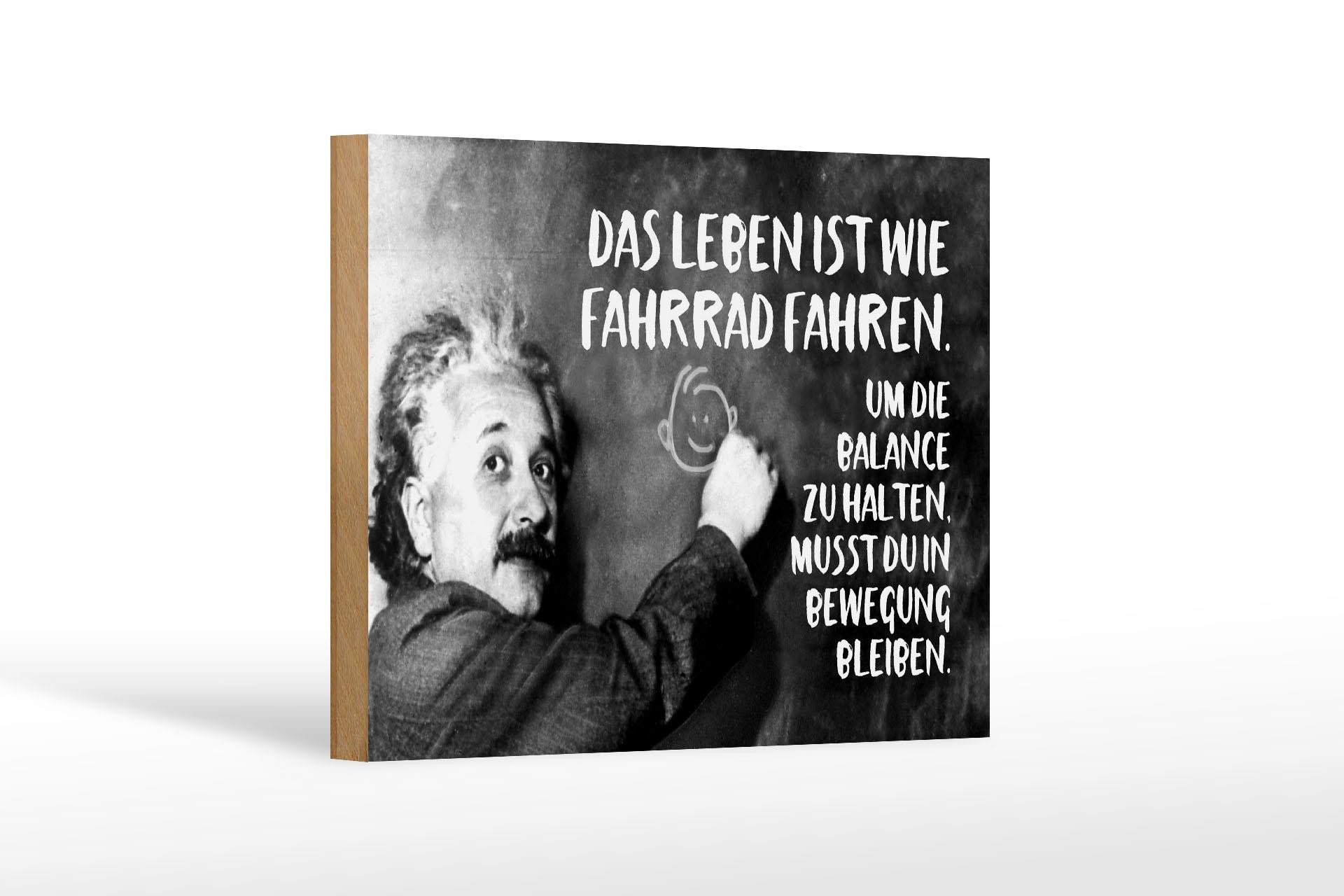 Femer GmbH Holzbild Zitat 12x18 cm Einstein Tafel Das Leben ist wie Fahrrad fahren, (1 St), Glatte Holzfaserplatte (MDF), vorn beschichtet
