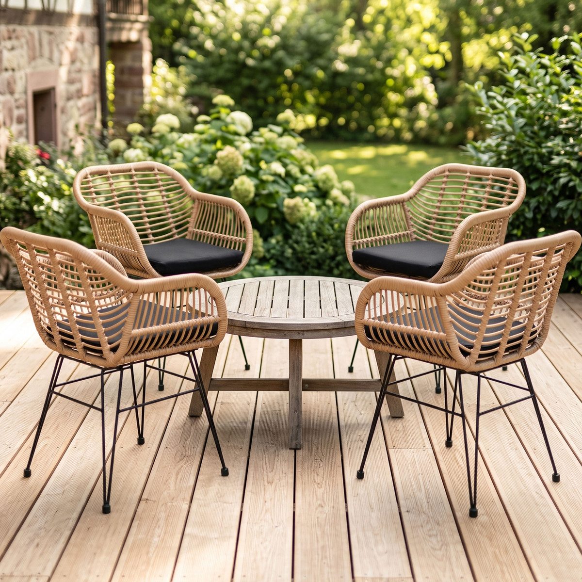 Casaria Gartenstuhl Bali (4 St), Set inkl. 5cm Auflagen Polyrattan Wetterfest Gartensessel Outdoor