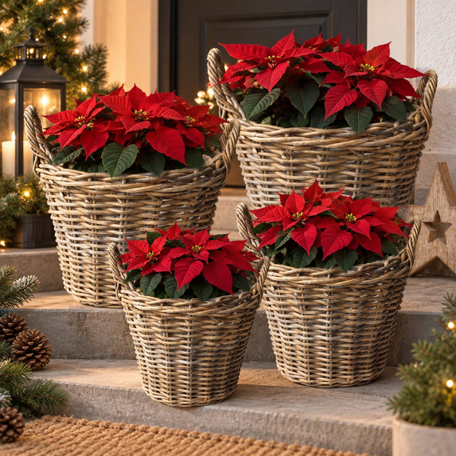 Van der Leeden Blumentopf Pflanzkorb Weide Rattan Natur 4 Tlg. Set (Set, 4 St., Packung), Rattankorb, Indoor & Outdoor, 4 Größen, mit Innenfolie, Handarbeit