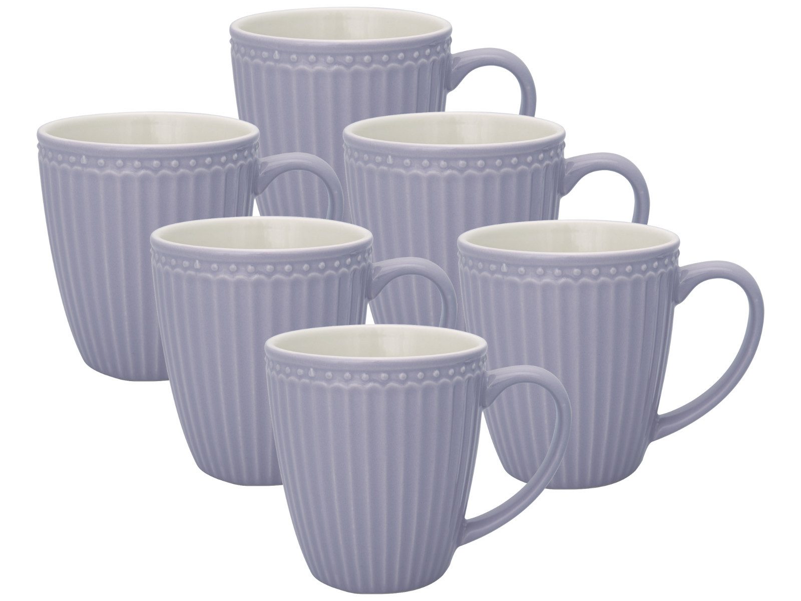 Greengate Kaffeeservice Alice Becher mit Henkel lavender 0,4 l Set6, Stoneware