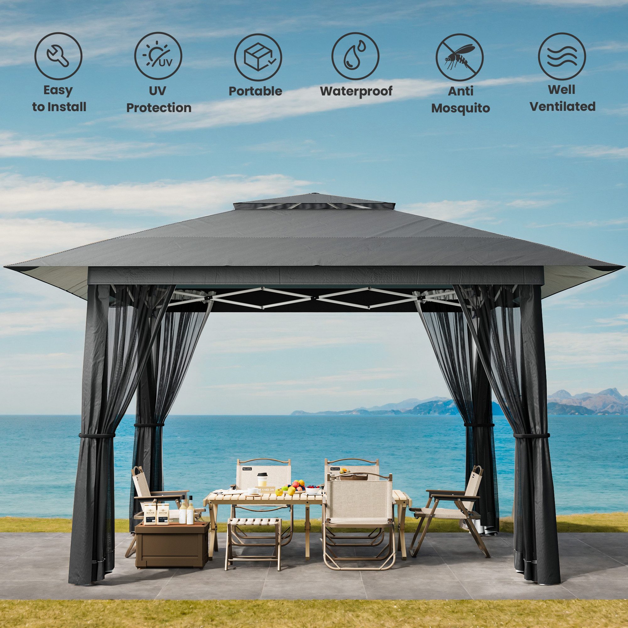 Bealife Pavillon 3.9x3.9m Pop-Up Pavillon mit Verstellbarer Höhe günstig online kaufen
