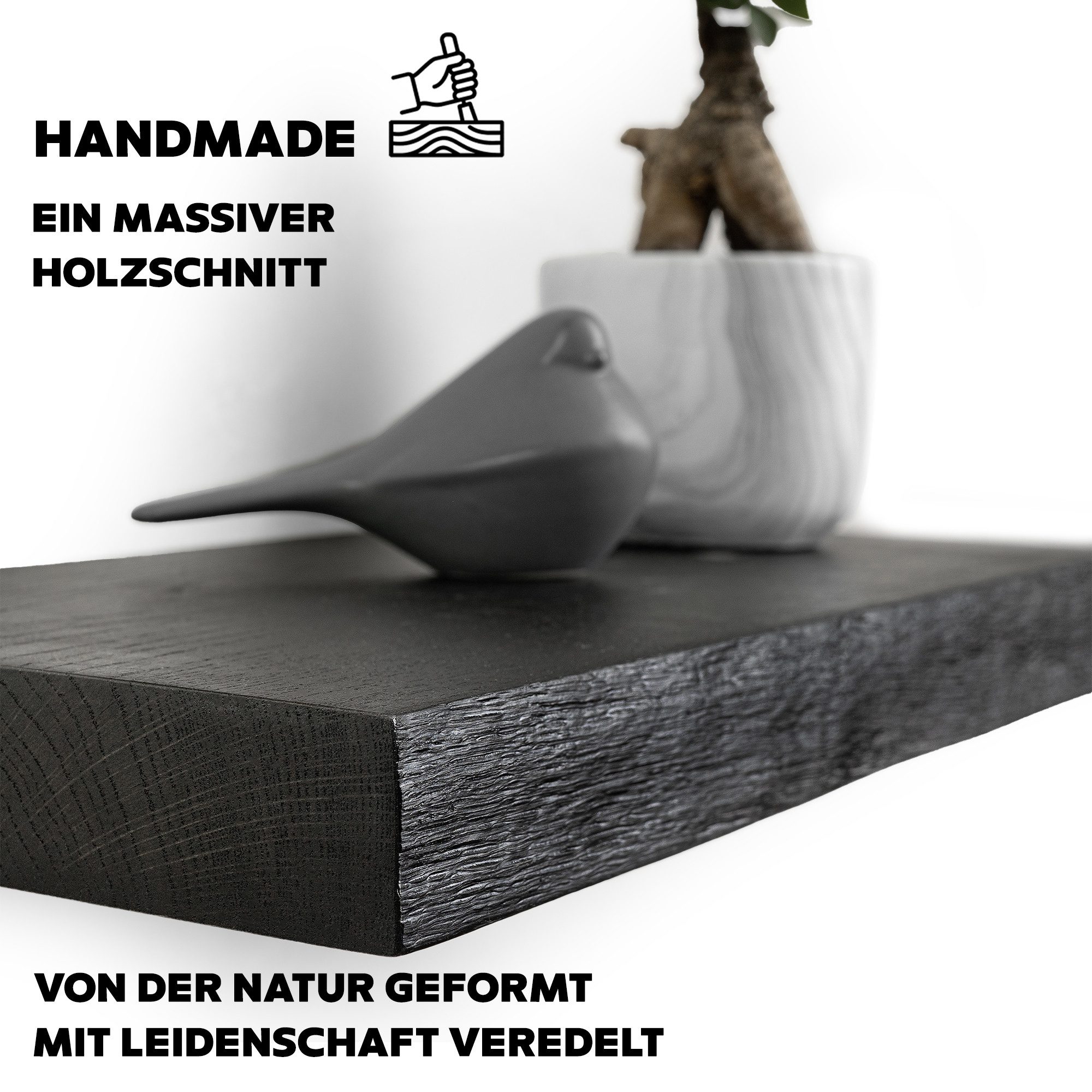 tømmermann Wandregal Schweberegal Holzregal mit Baumkante - Hängeregal aus Massivholz Eiche, Komplett-Set