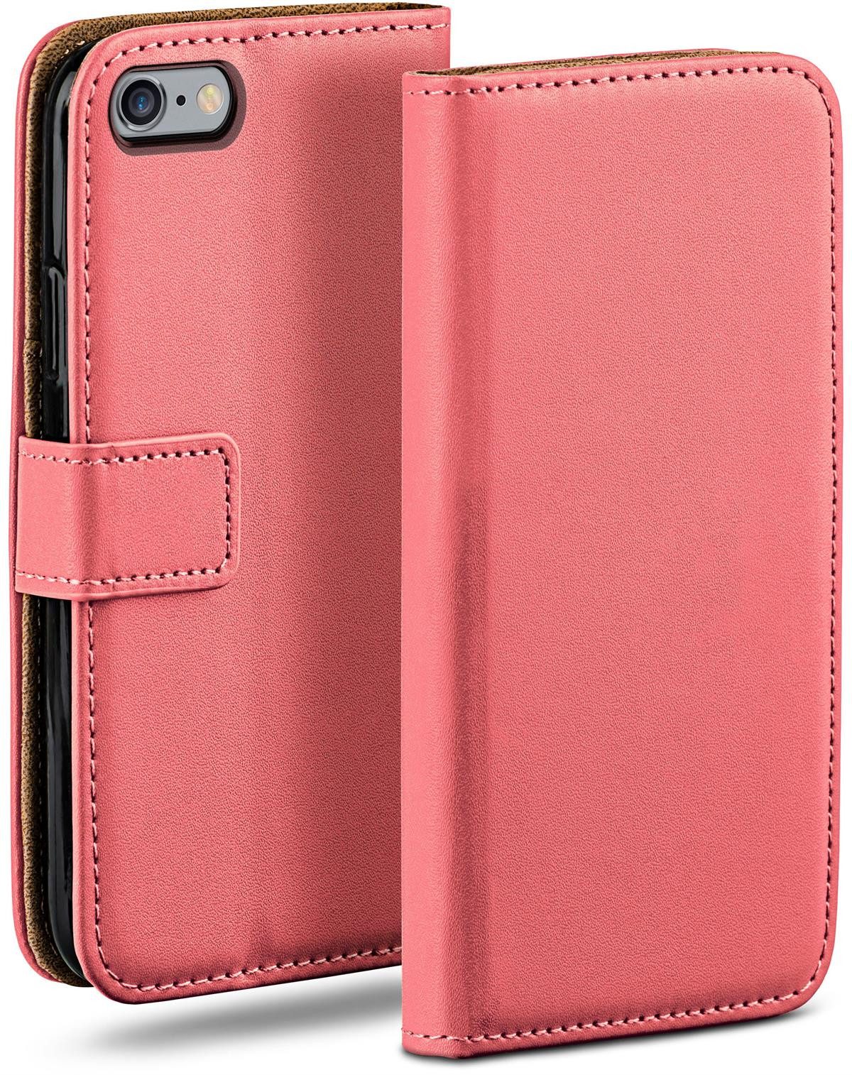 moex Handyhülle für iPhone 6 Hülle Klappbar Book Case Korall 4,7 Zoll, Klapphülle Kartenfach Flip Cover Handytasche Leder Optik Schutzhülle