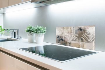 MuchoWow Küchenrückwand Abstrakt - Kunst - Linien - Weiß - Blau - Beige, (1-tlg), 60x30 cm, Wandschutz, gegen Fett und Schmutzflecken für Küchen