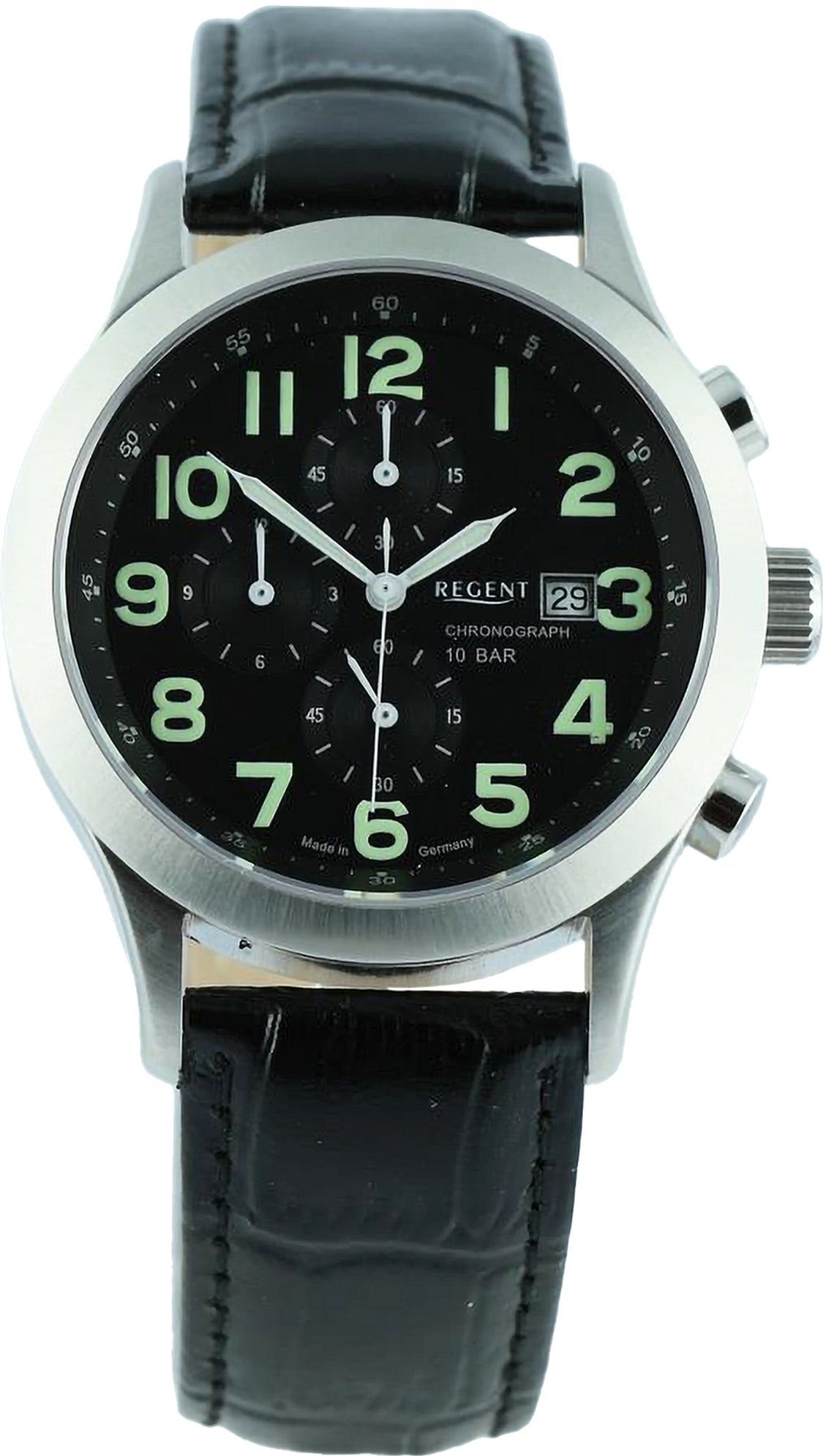 Regent Quarzuhr Regent Herren Armbanduhr Analog, Herren Armbanduhr rund,  extra groß (ca. 41mm), Lederarmband, Uhrzeit | Titanuhren